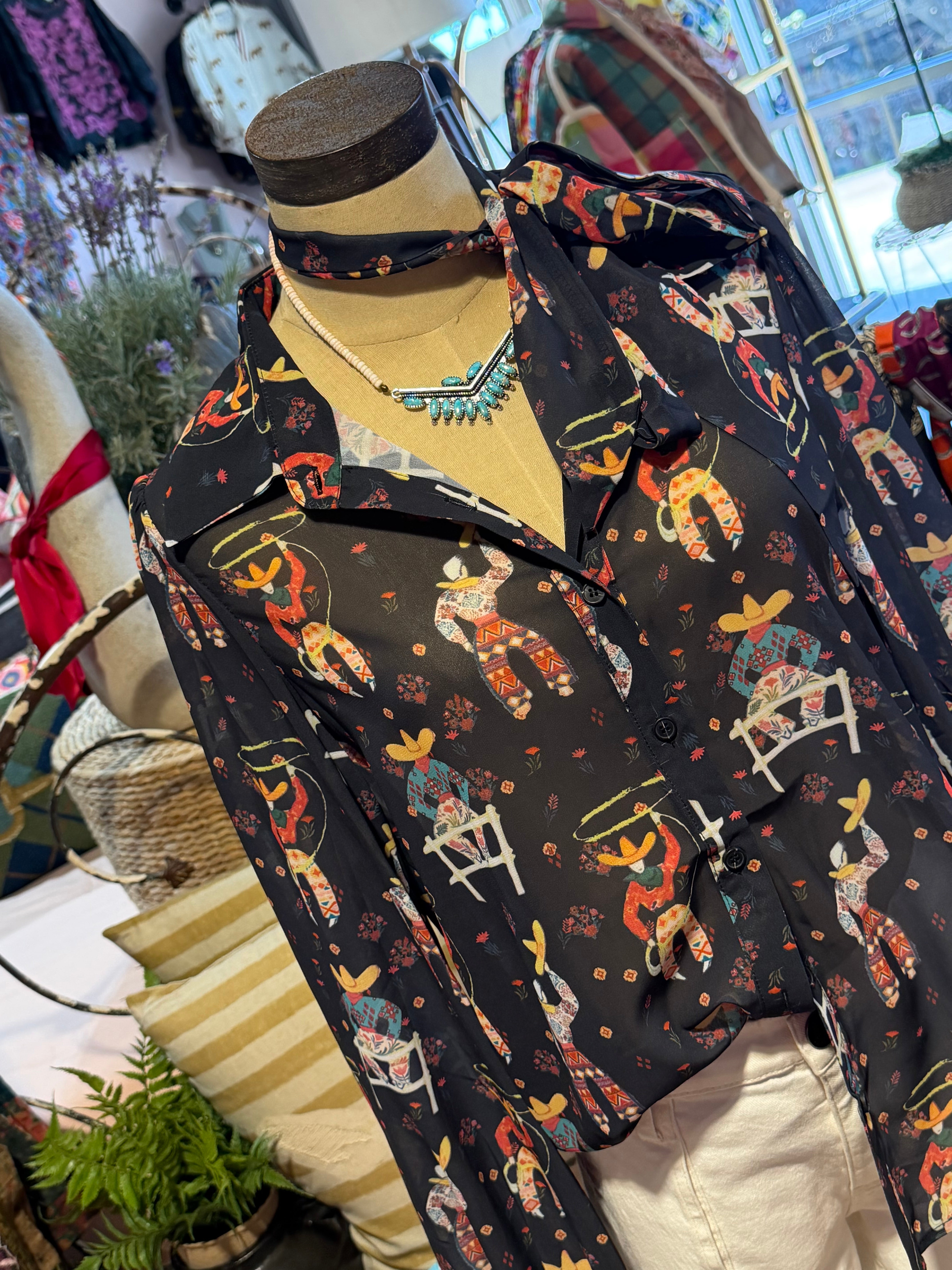 BLACK ROPING COWBOY BLOUSE