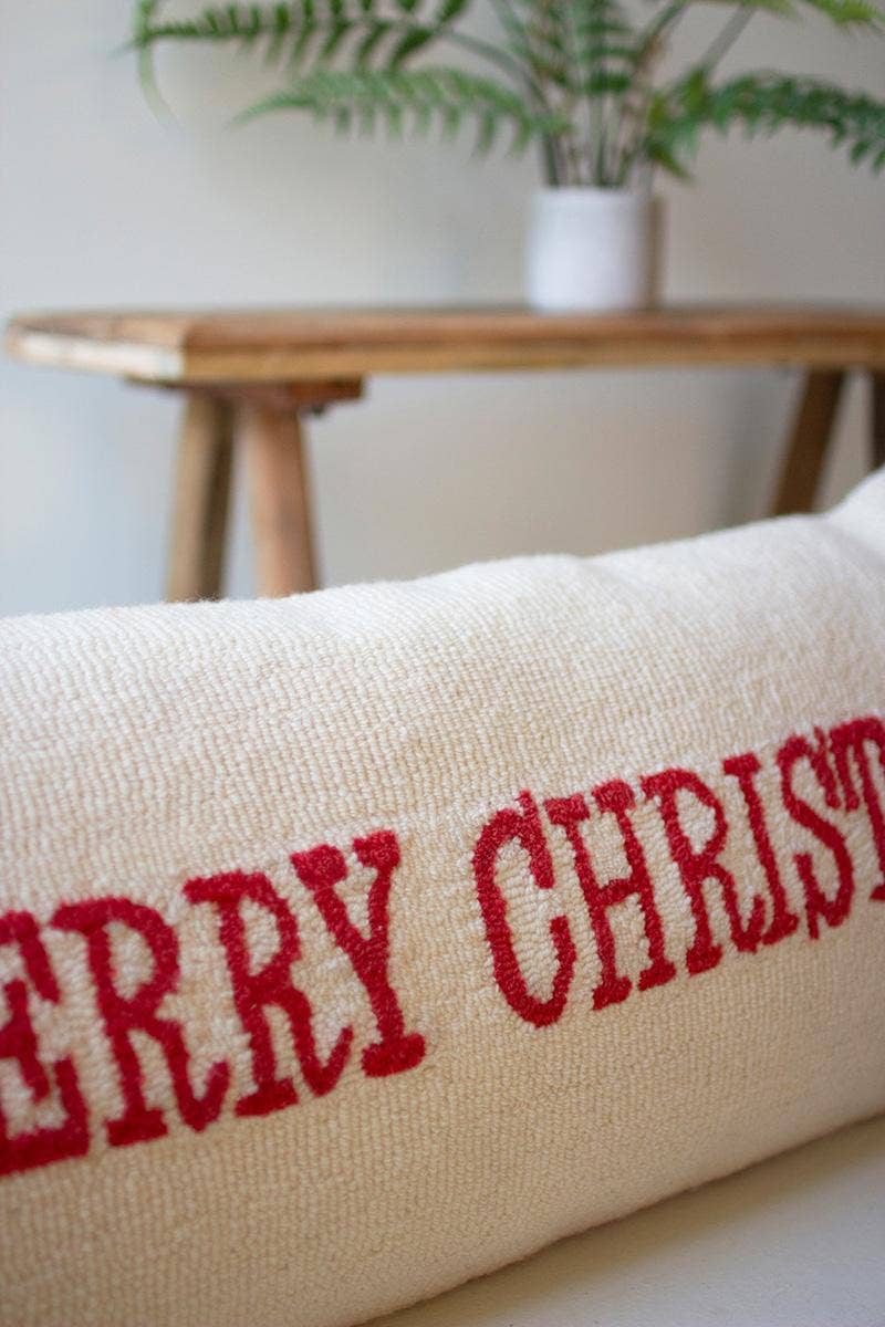 MERRY CHRISTMAS HAND HOOKED PILLOW