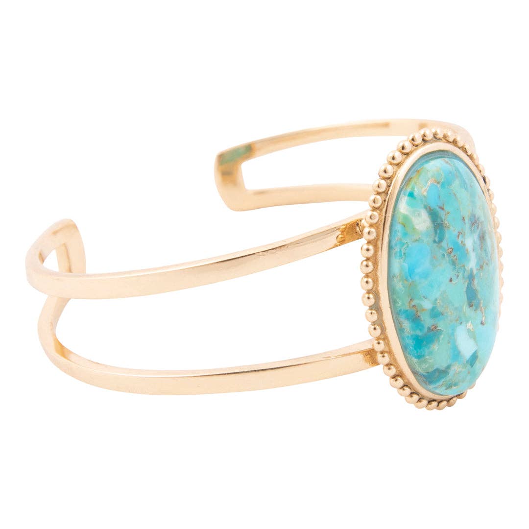 Refined Blue Turquoise Golden Cuff Bracelet