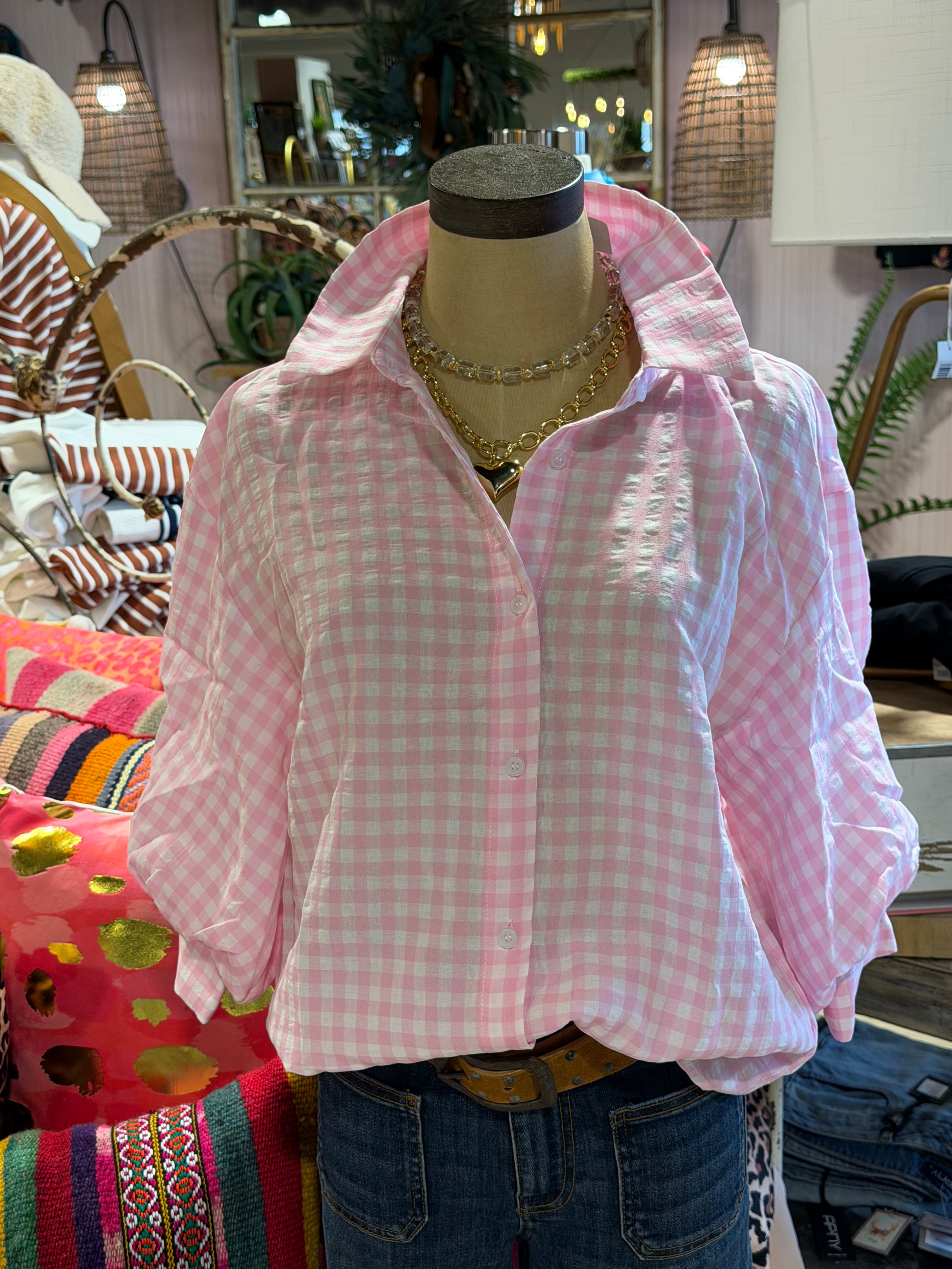 Pink and White Gingham Top