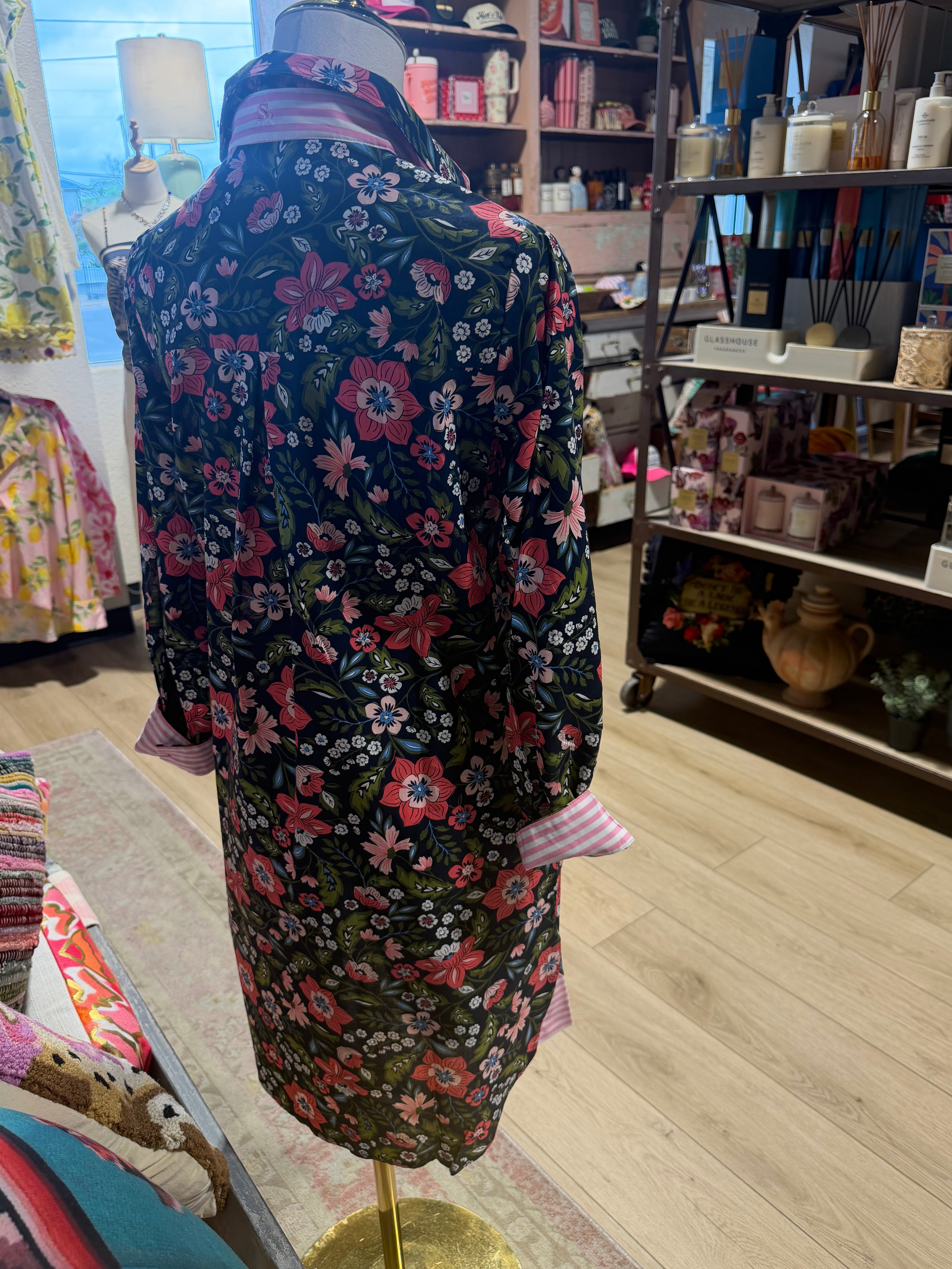 Claire Navy Floral Shirt Dress