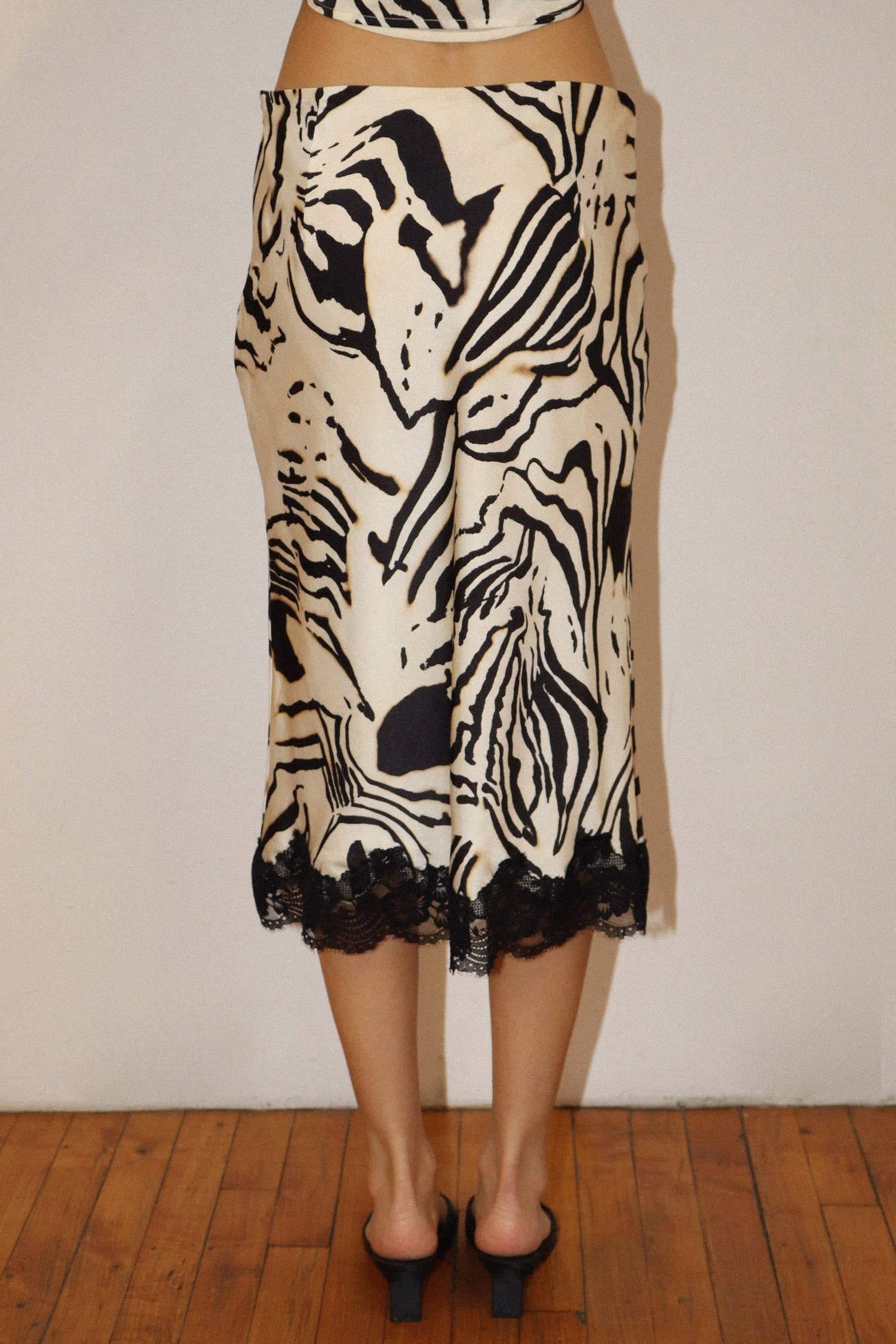 Lace Hem Zebra Midi Skirt