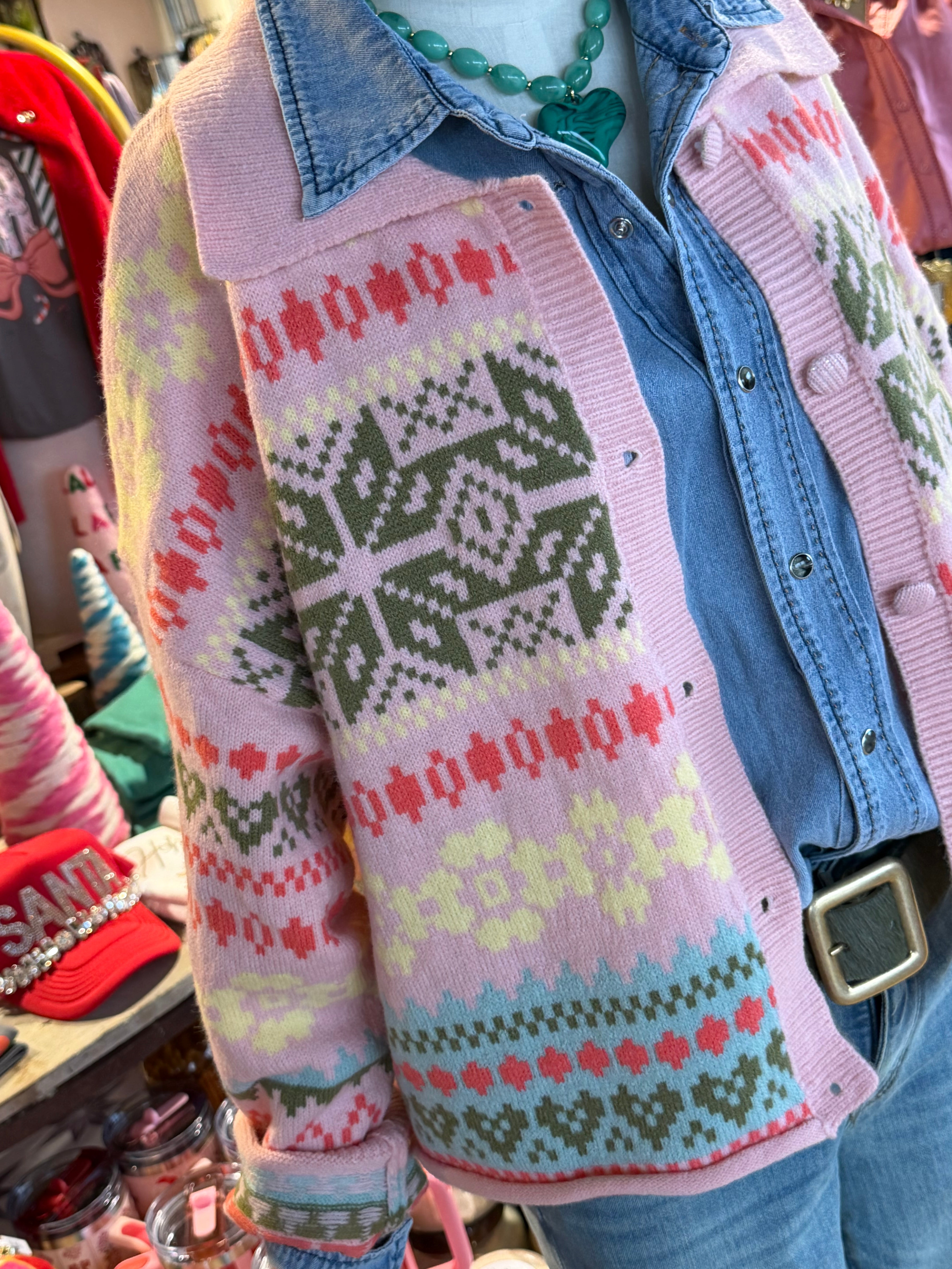 Fair Isle Pink Cardigan