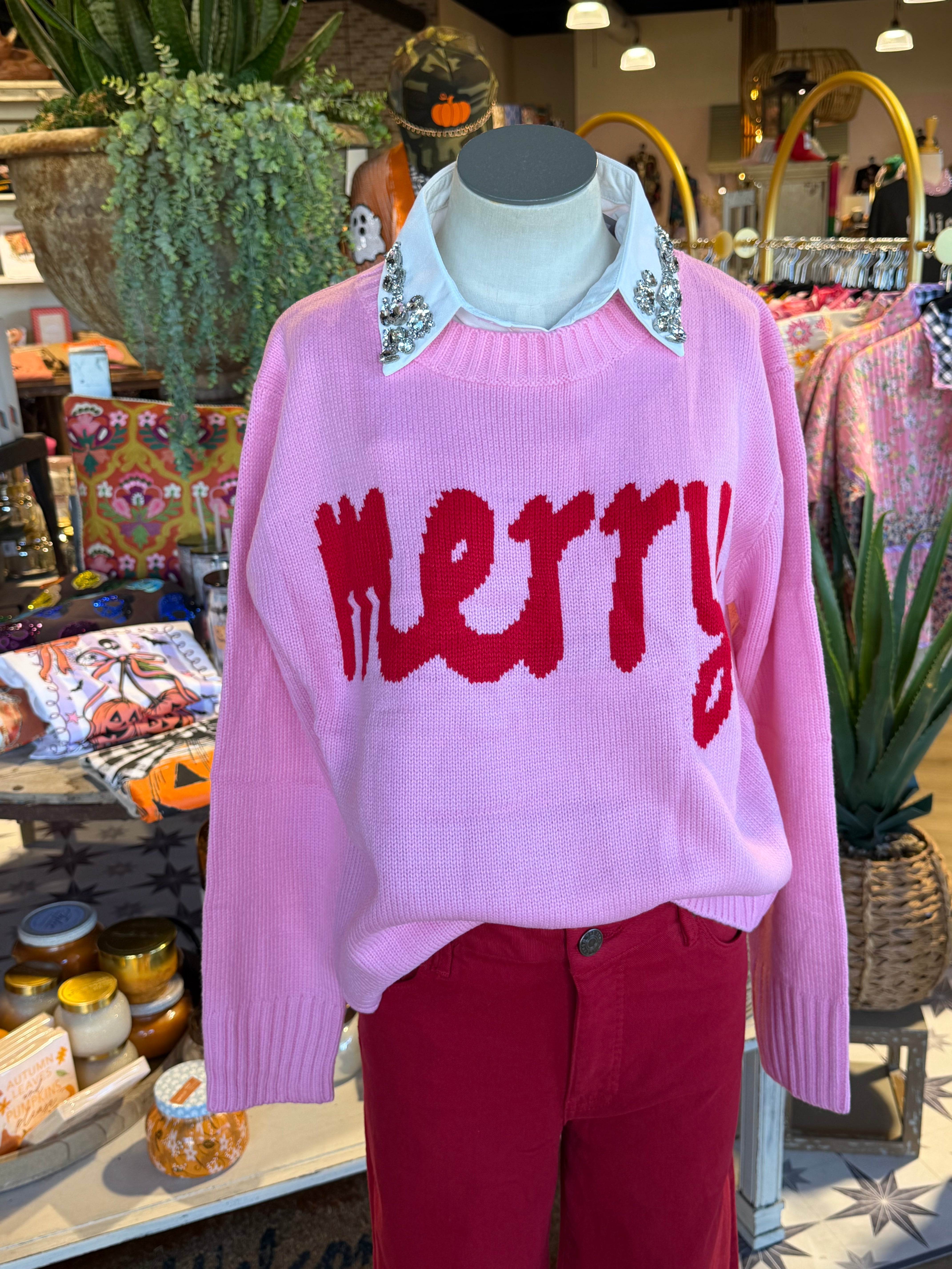 Merry Pink & Red Sweater