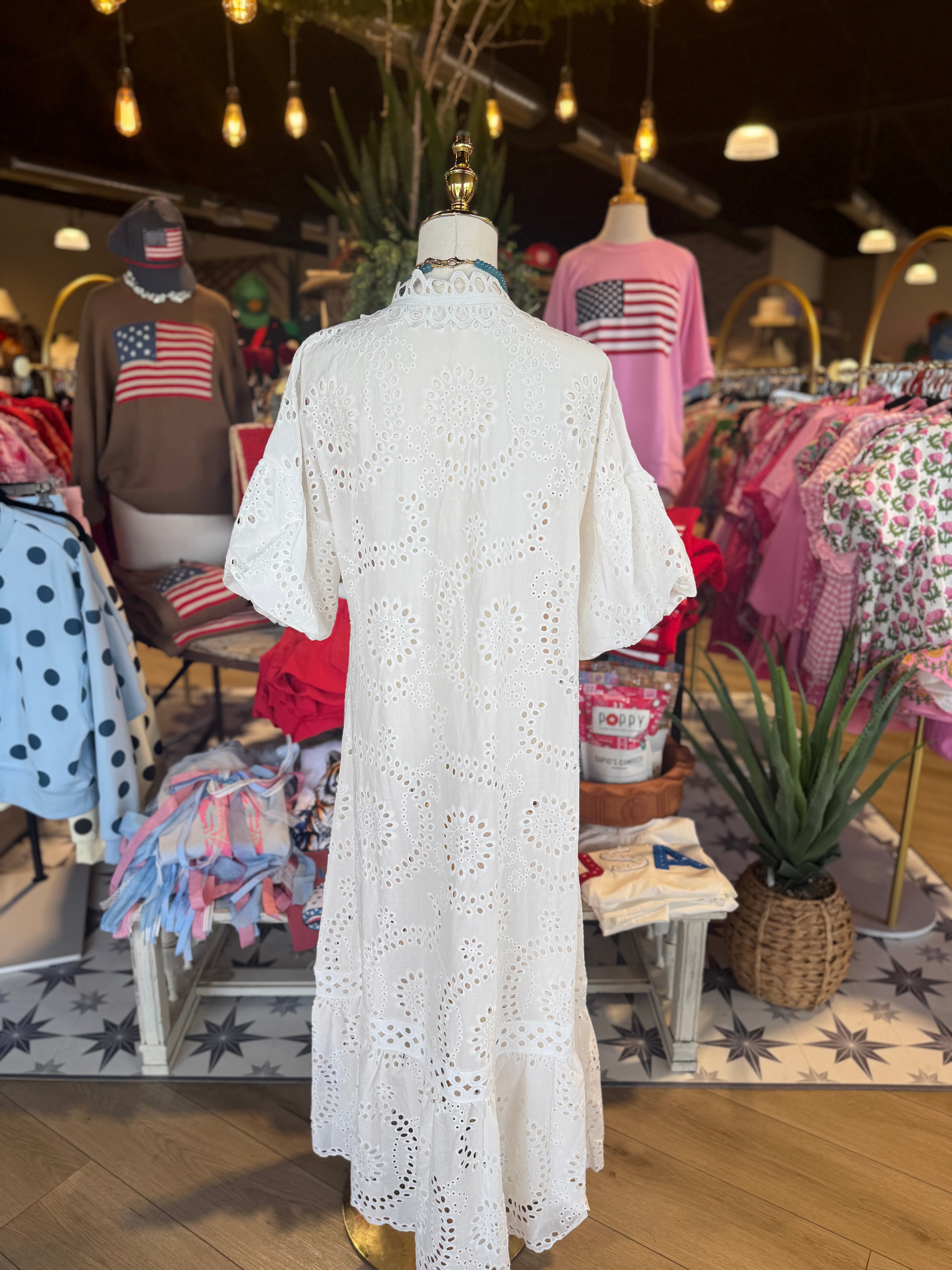 Eyelet Lace Cotton Midi Dress