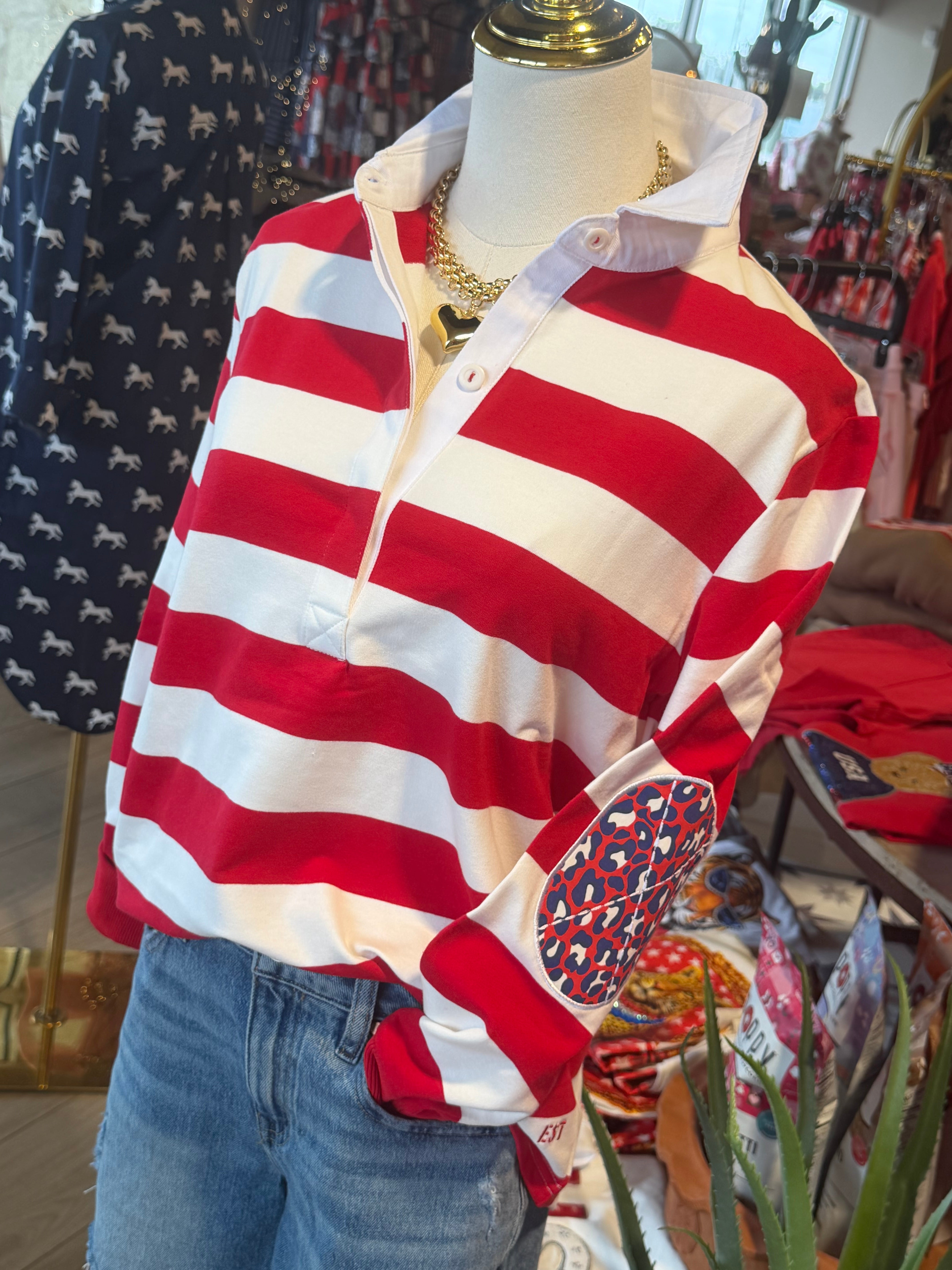Cherry & Leopard Rugby Top