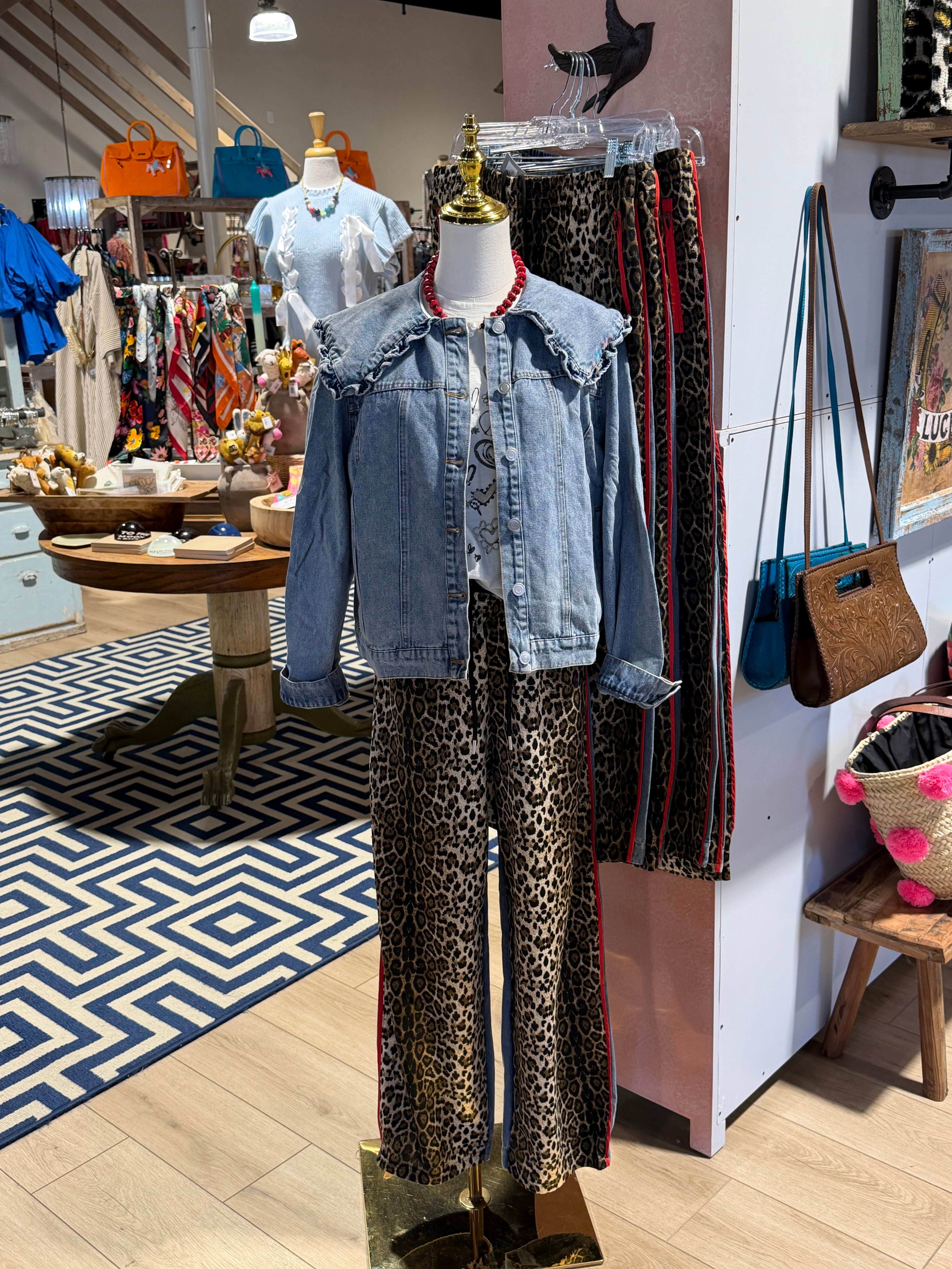 Leopard/Denim Mixed Joggers