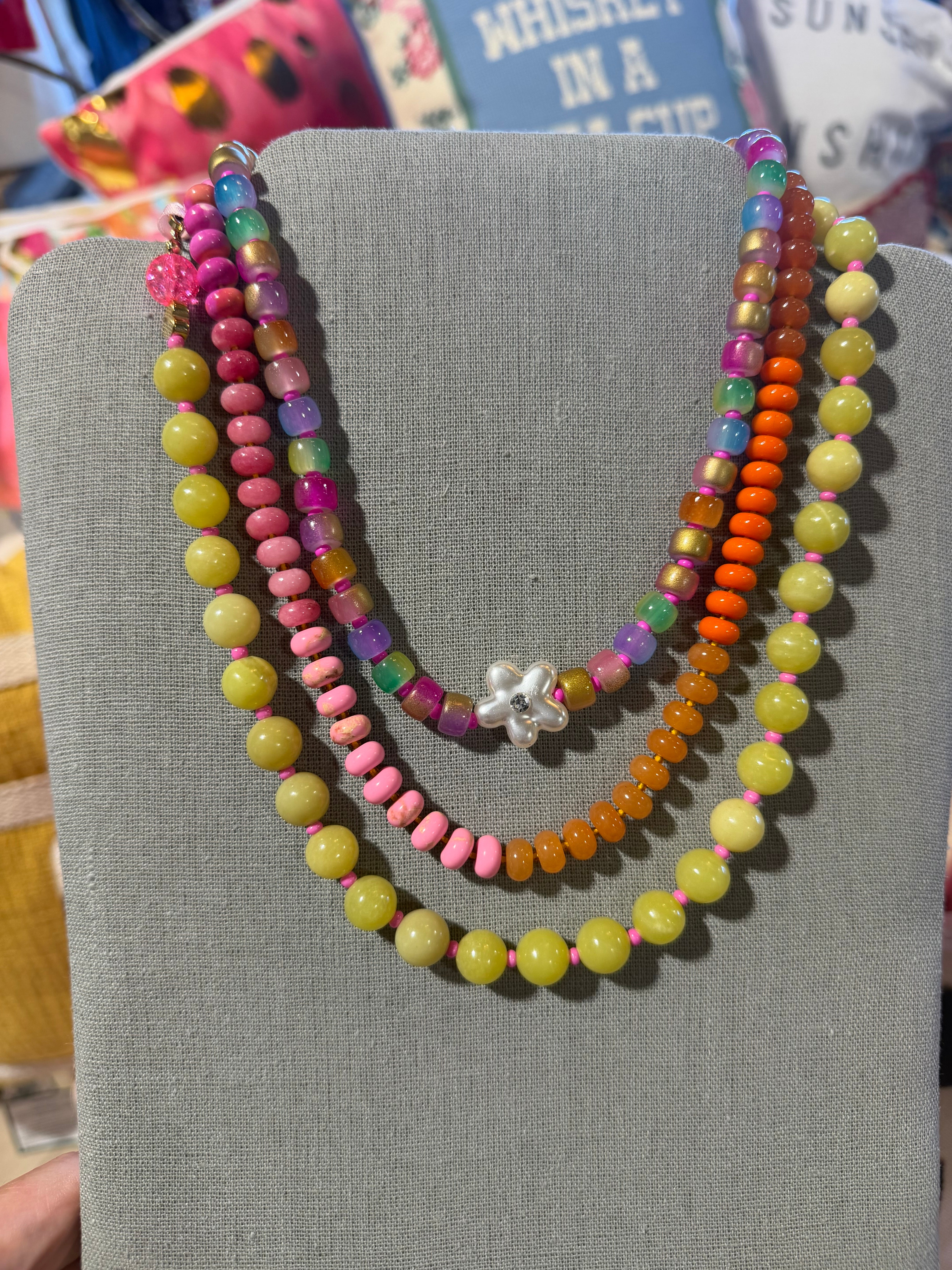 Merideth Necklace - Pink + Orange -