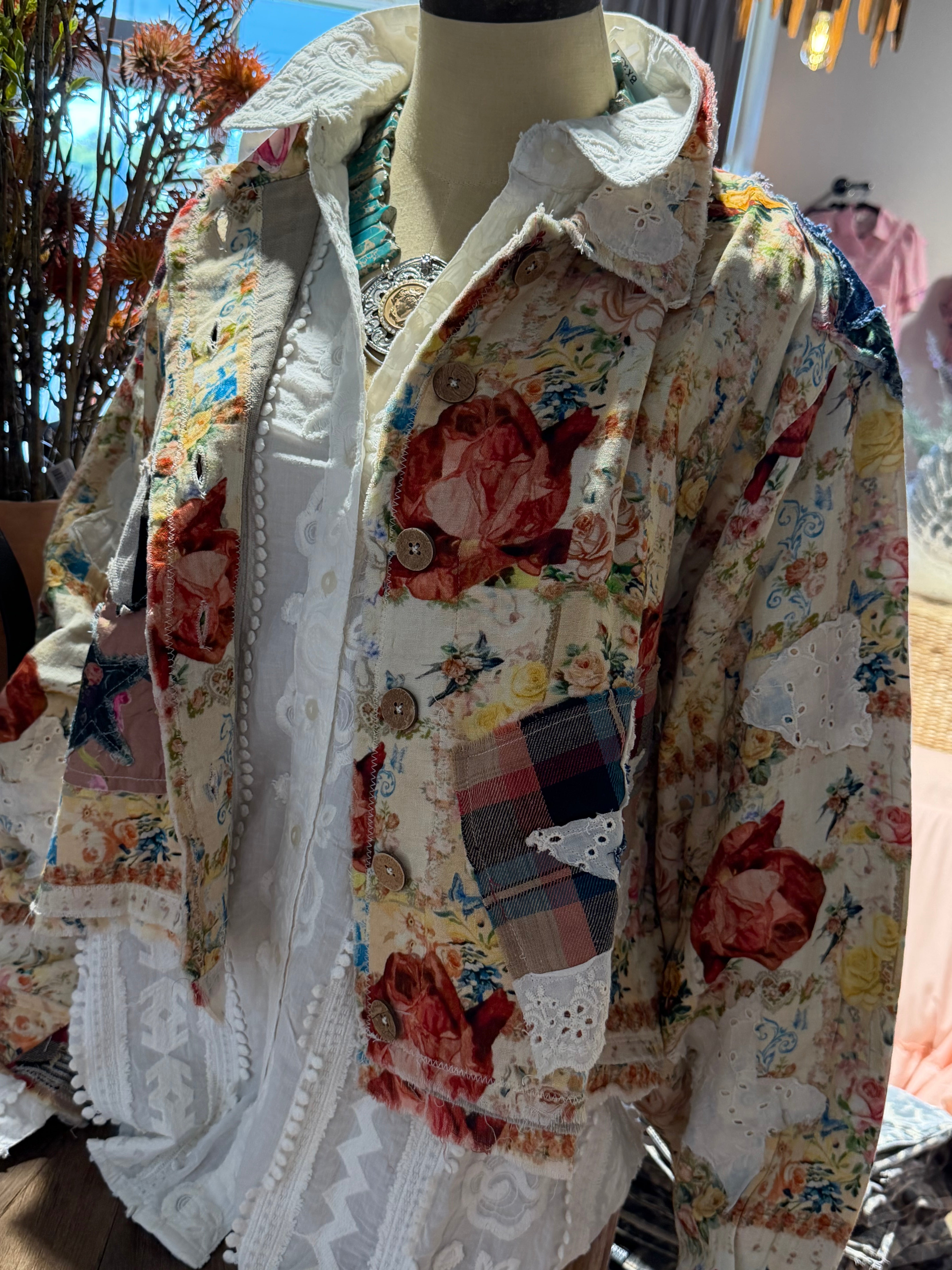 Mixed Fabric Patchwork Woven Jacket