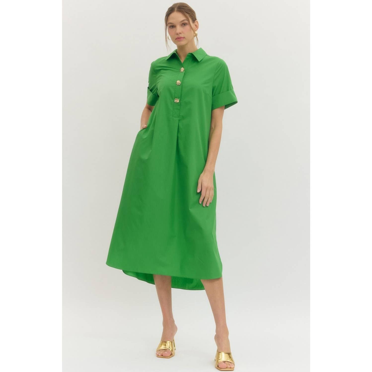 Solid short sleeve midi dress- 2 Colors