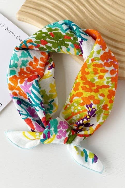 COTTON FLORAL PRINT SILKY FEELING BANDANA SCARF |