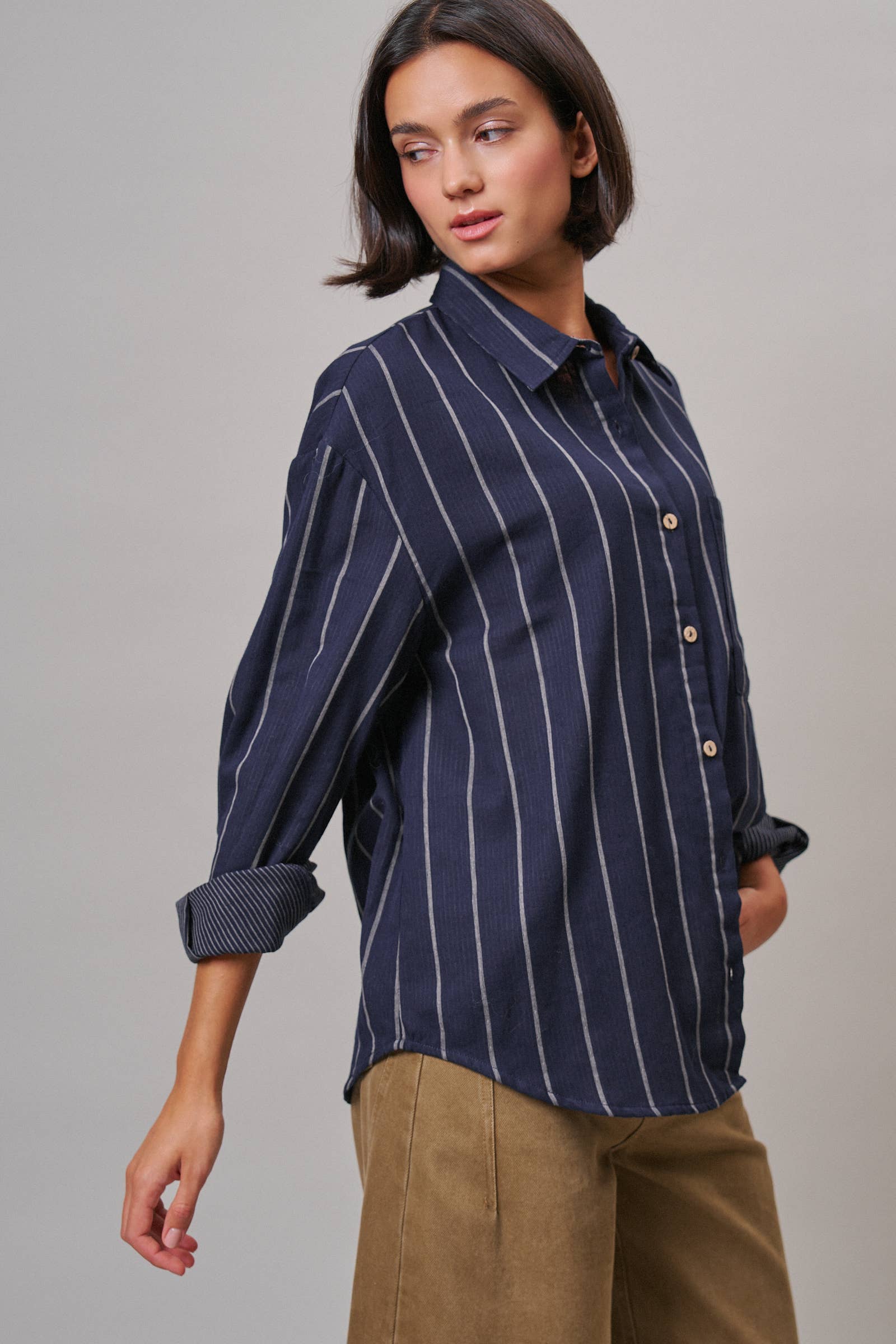 Oversized Striped Button Down Shirt