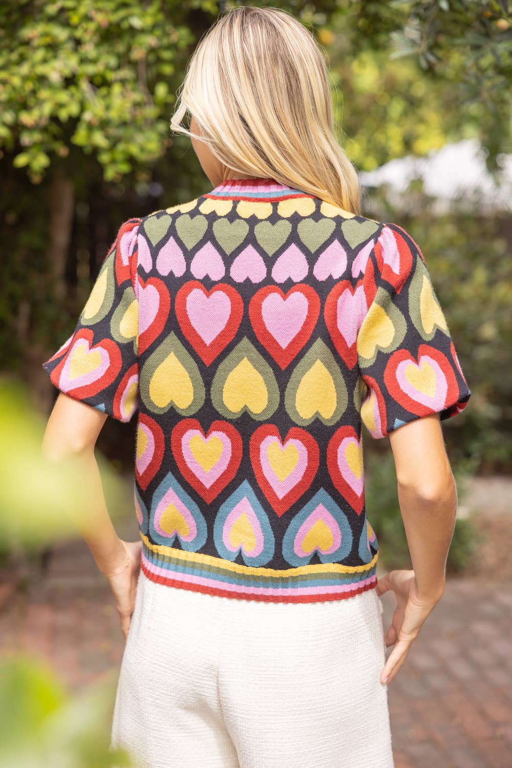 Bubble Sleeve Heart Print