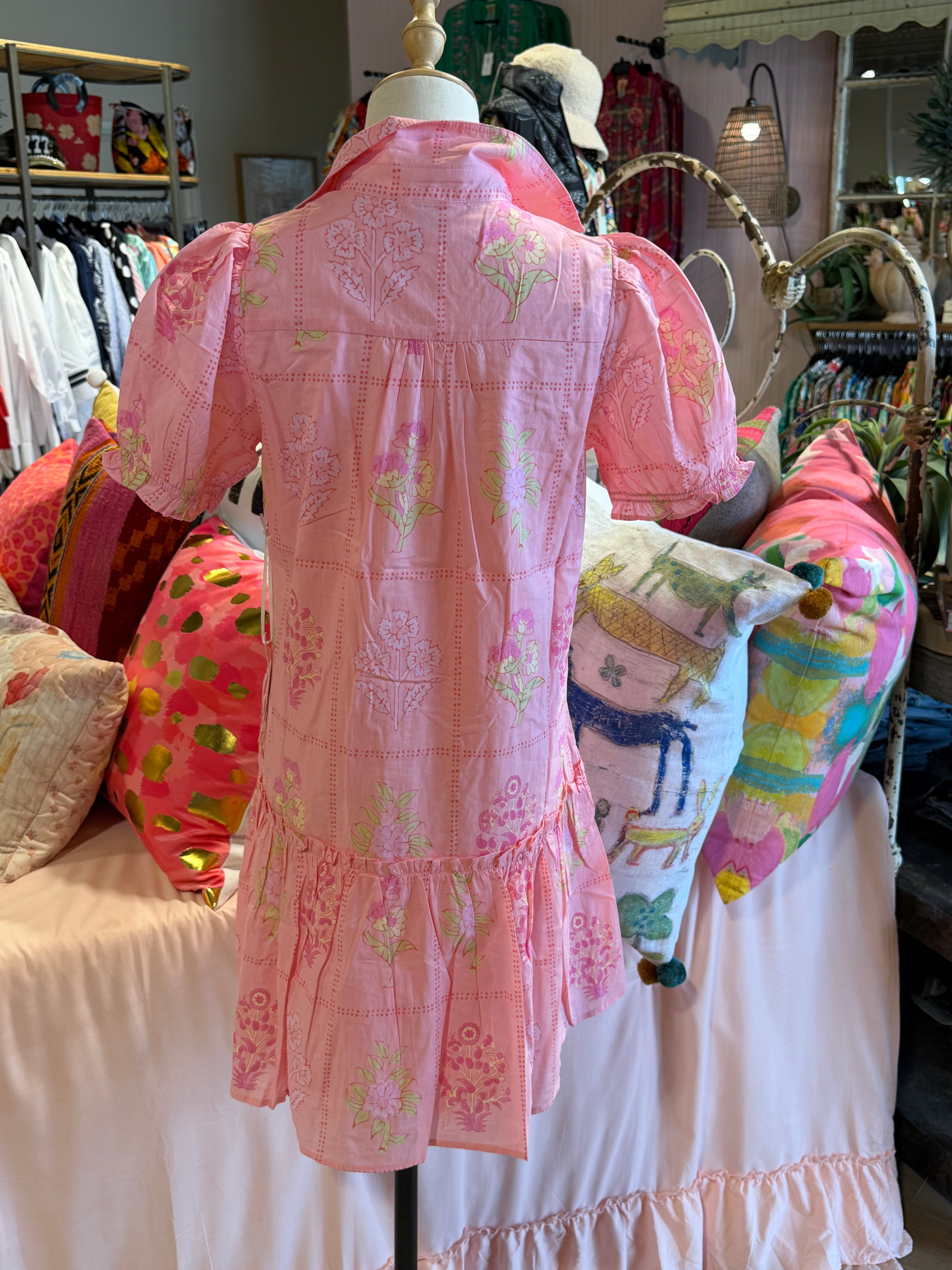 The Emery Collared Button Up Dress - Pink & Green Floral