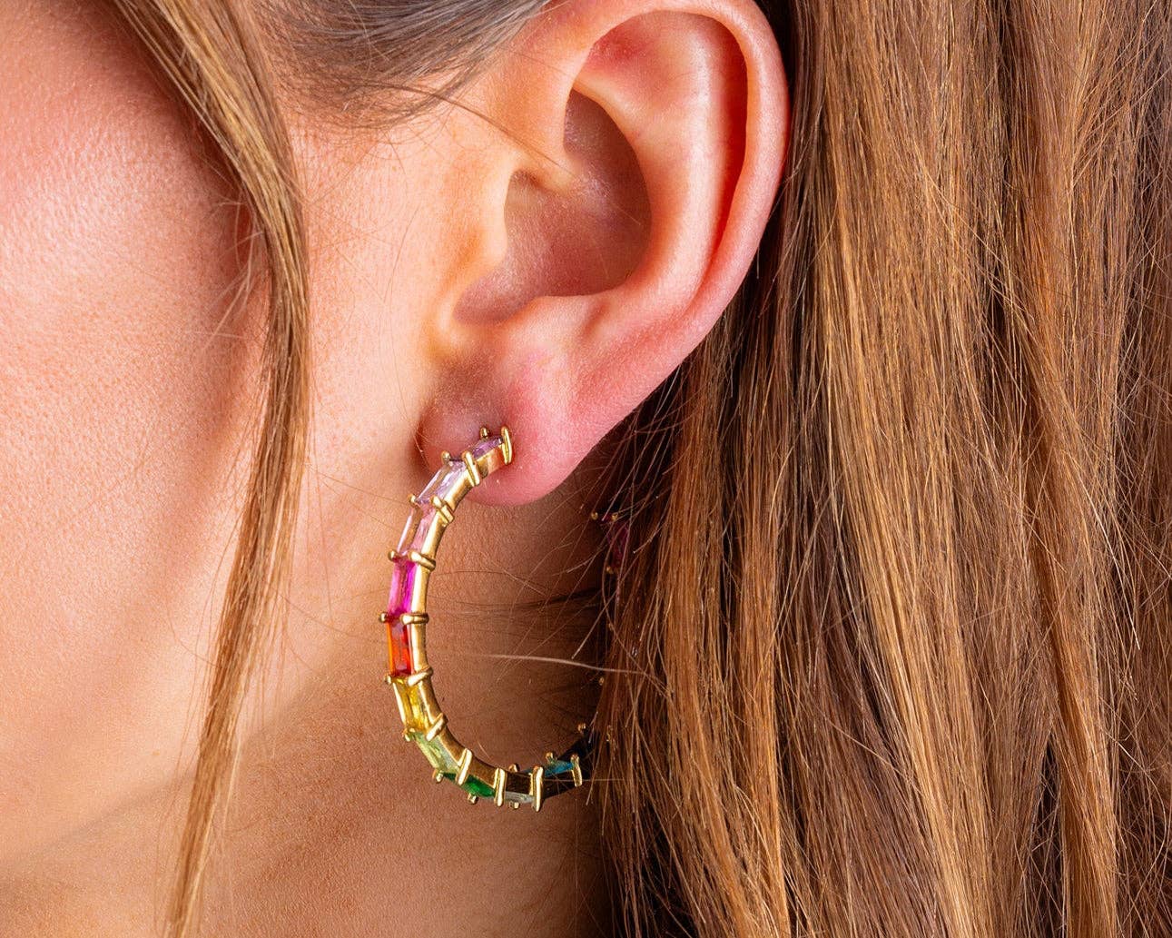 Hoop Earrings Gold-Plated w/ Colorful Gems - Reese