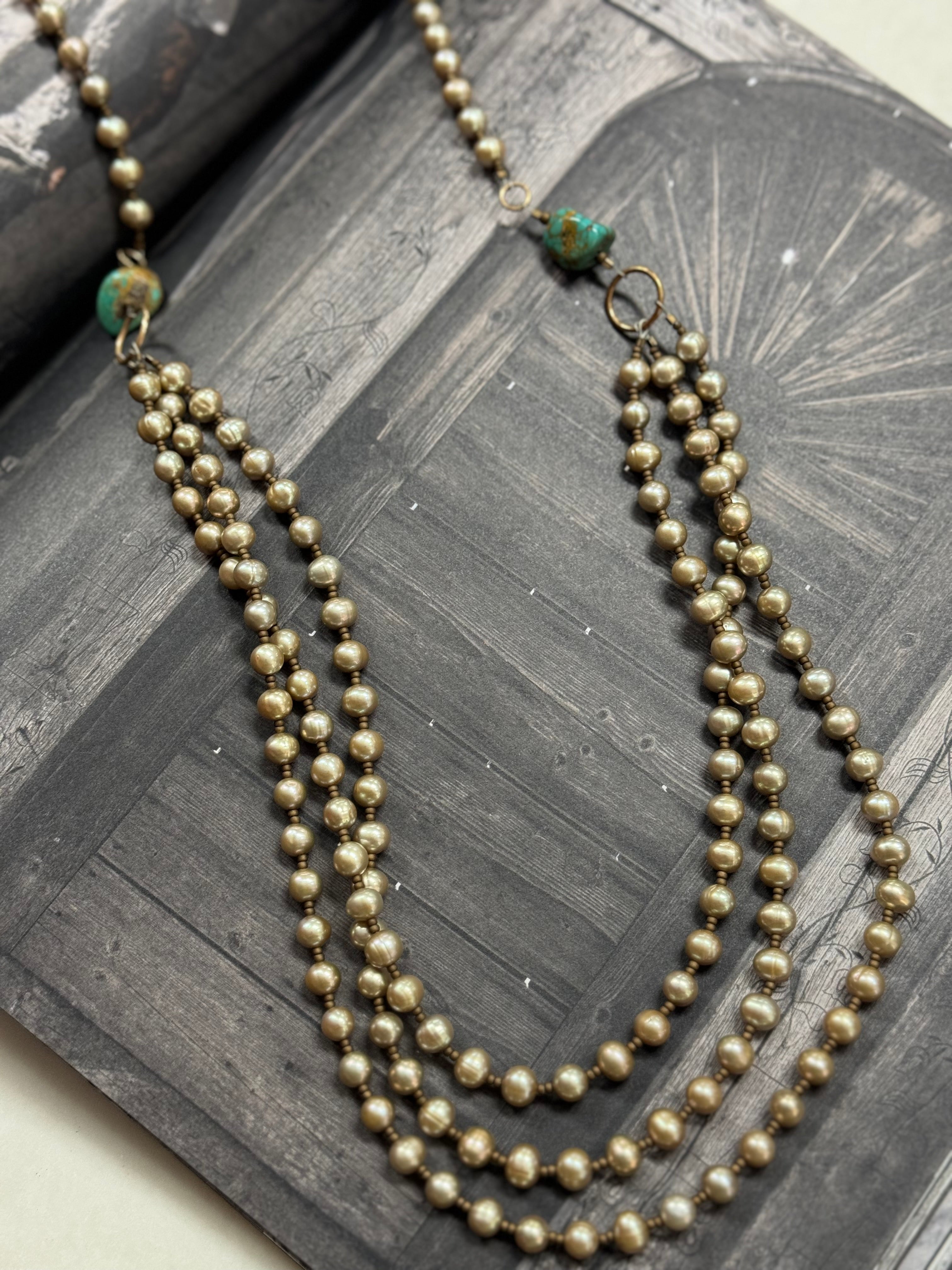 Champagne Pearls / Turquoise Necklace