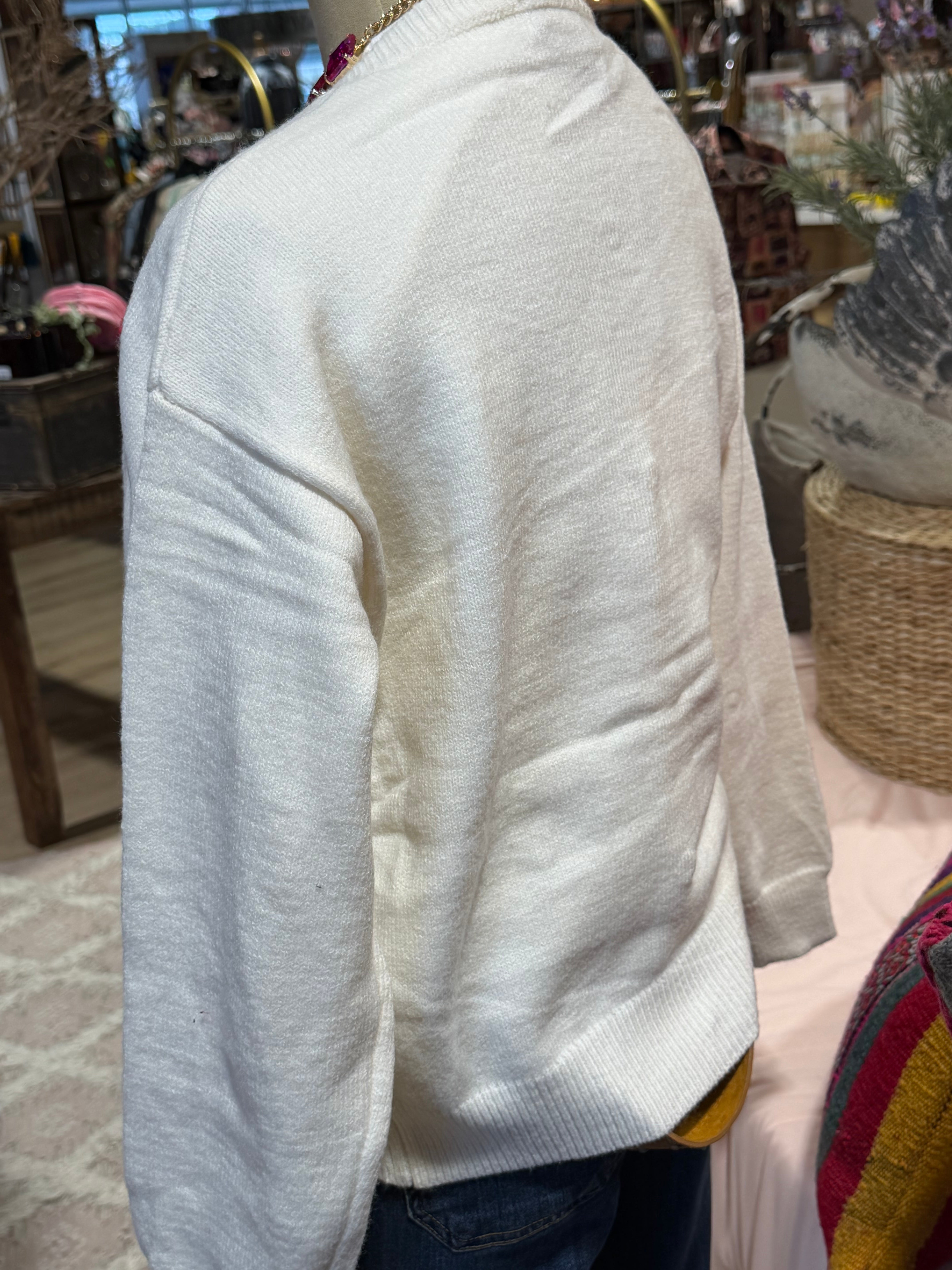 Puff Heart White Cardigan