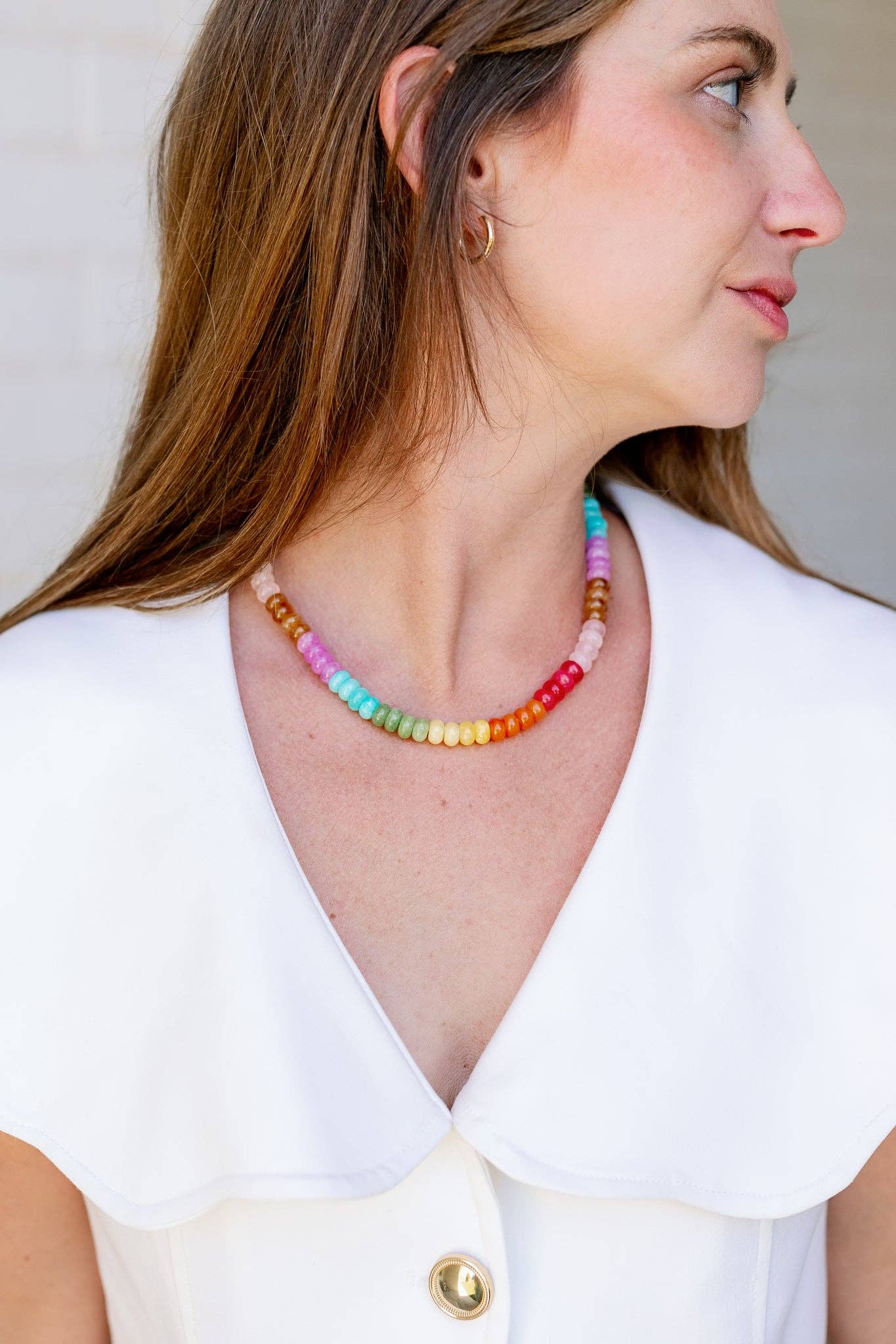 Small Turquoise Gemstone Necklace with Gold Accents
