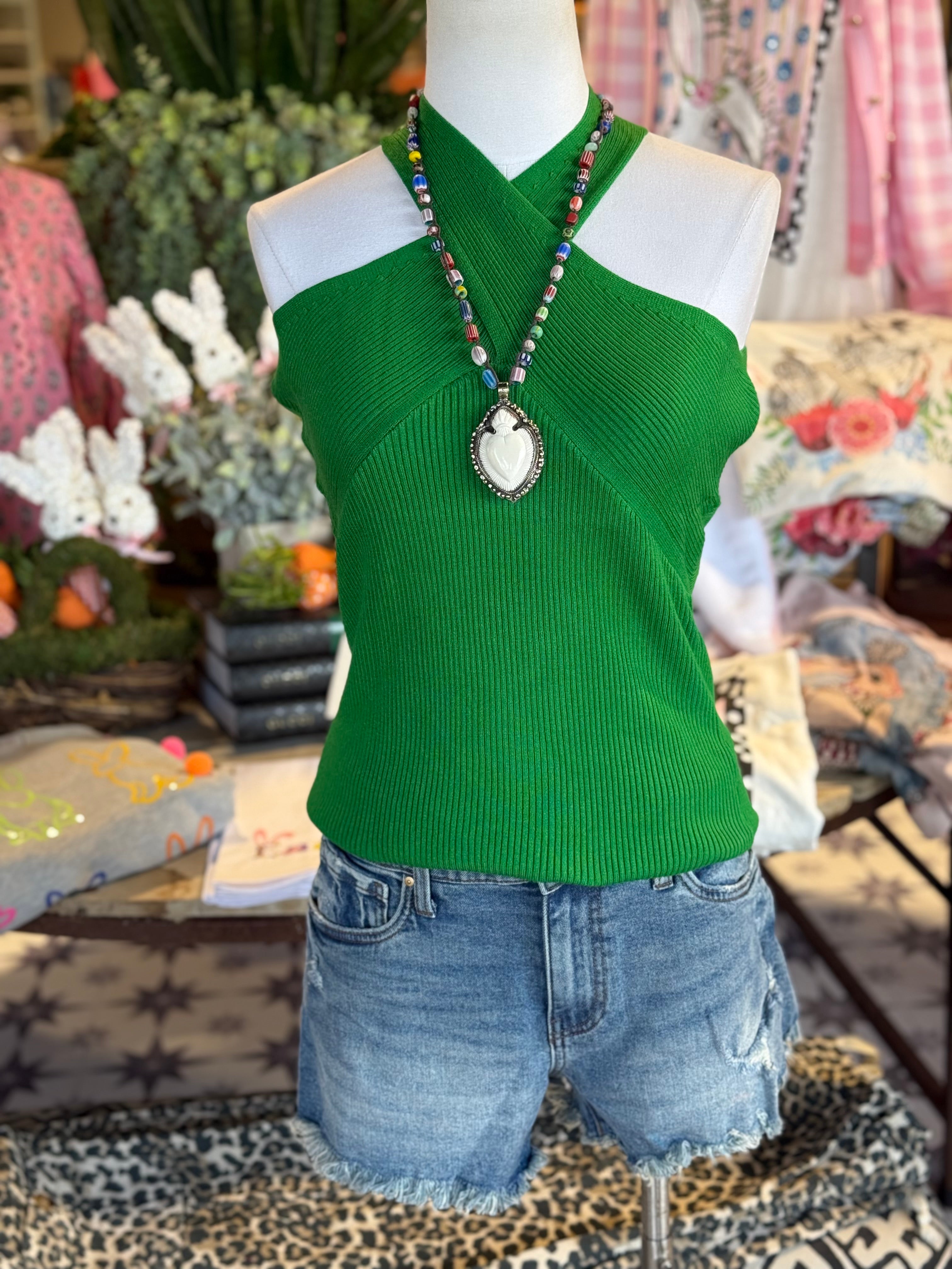 Cross Halter Knit Top