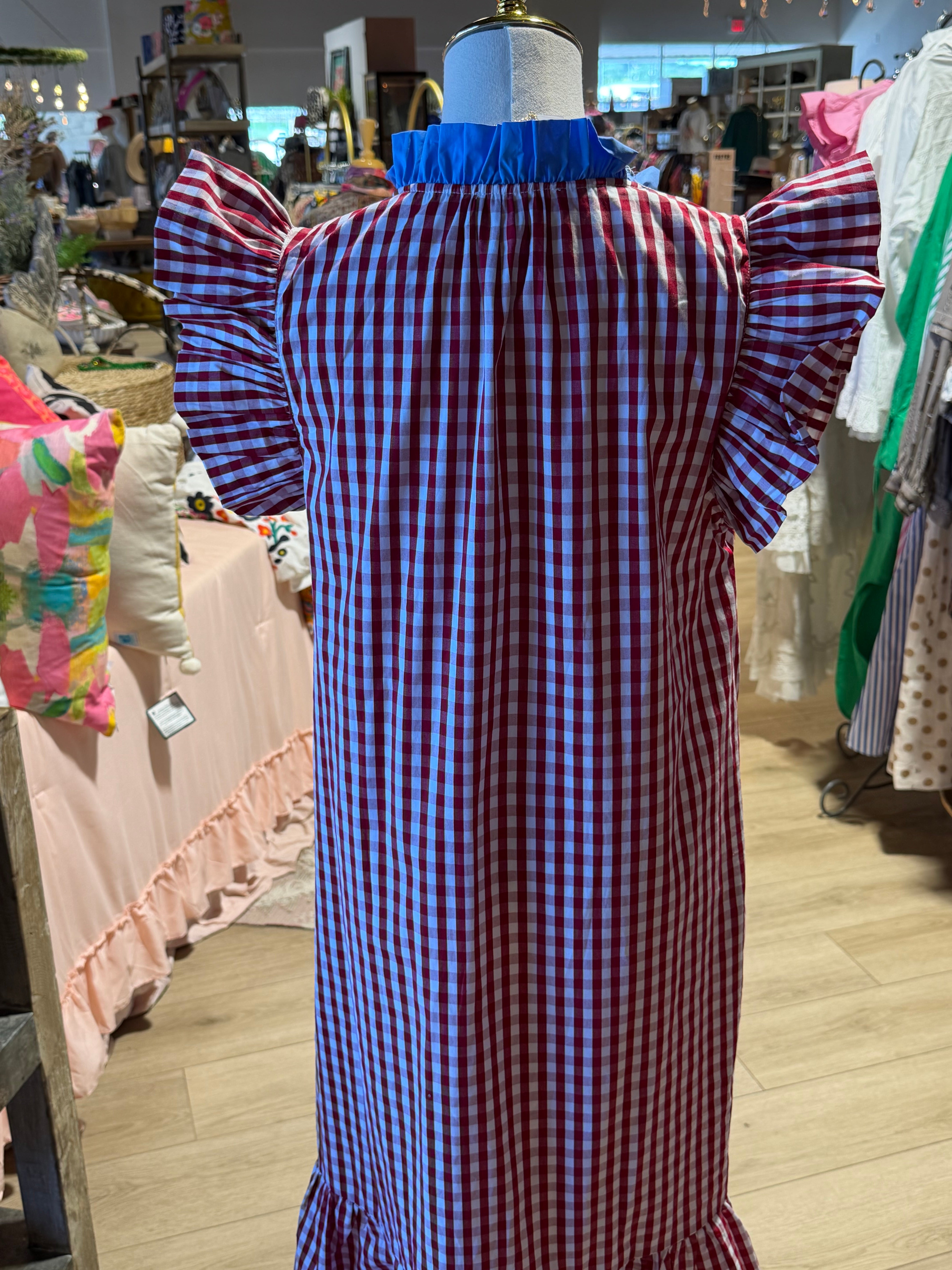 NEW Gingham flutter sleeve midi dress