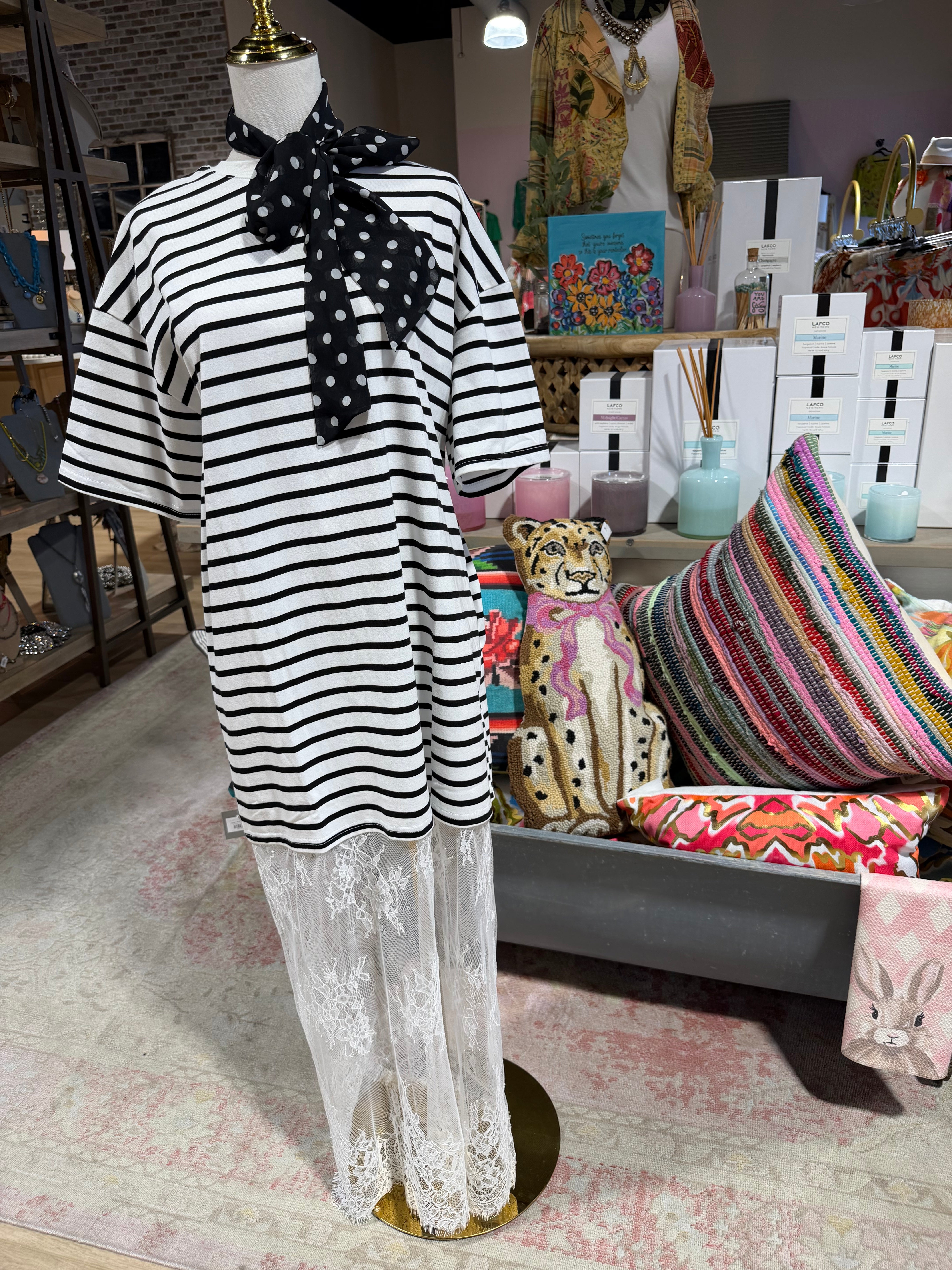 Mixed-Media T-Shirt Dress with Sheer Lace Skirt