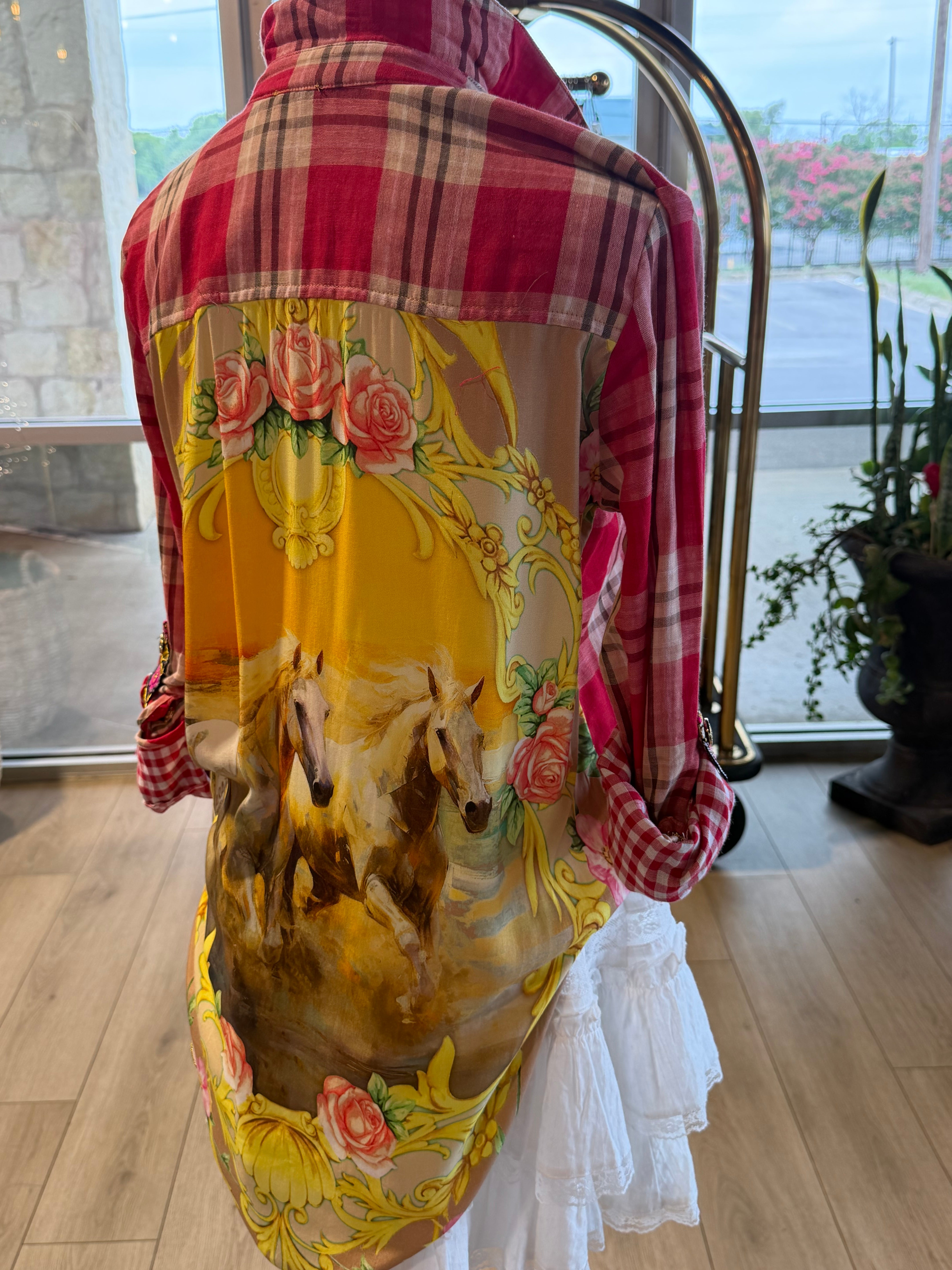 Western Babe Shirt -Plaid Horse Artistic