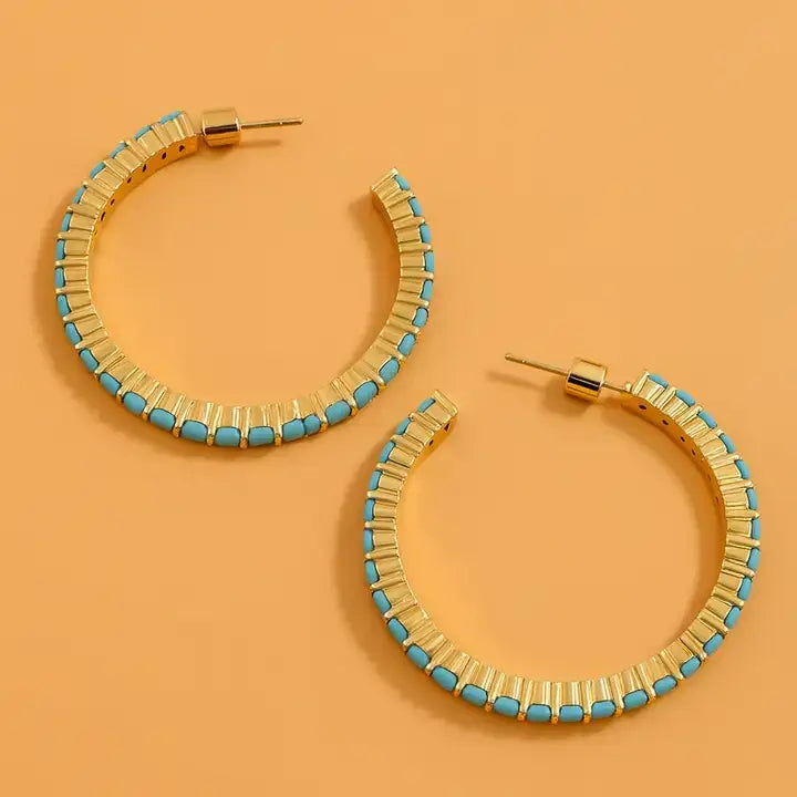 Brinn Hoop Earrings - Turquoise Stones -