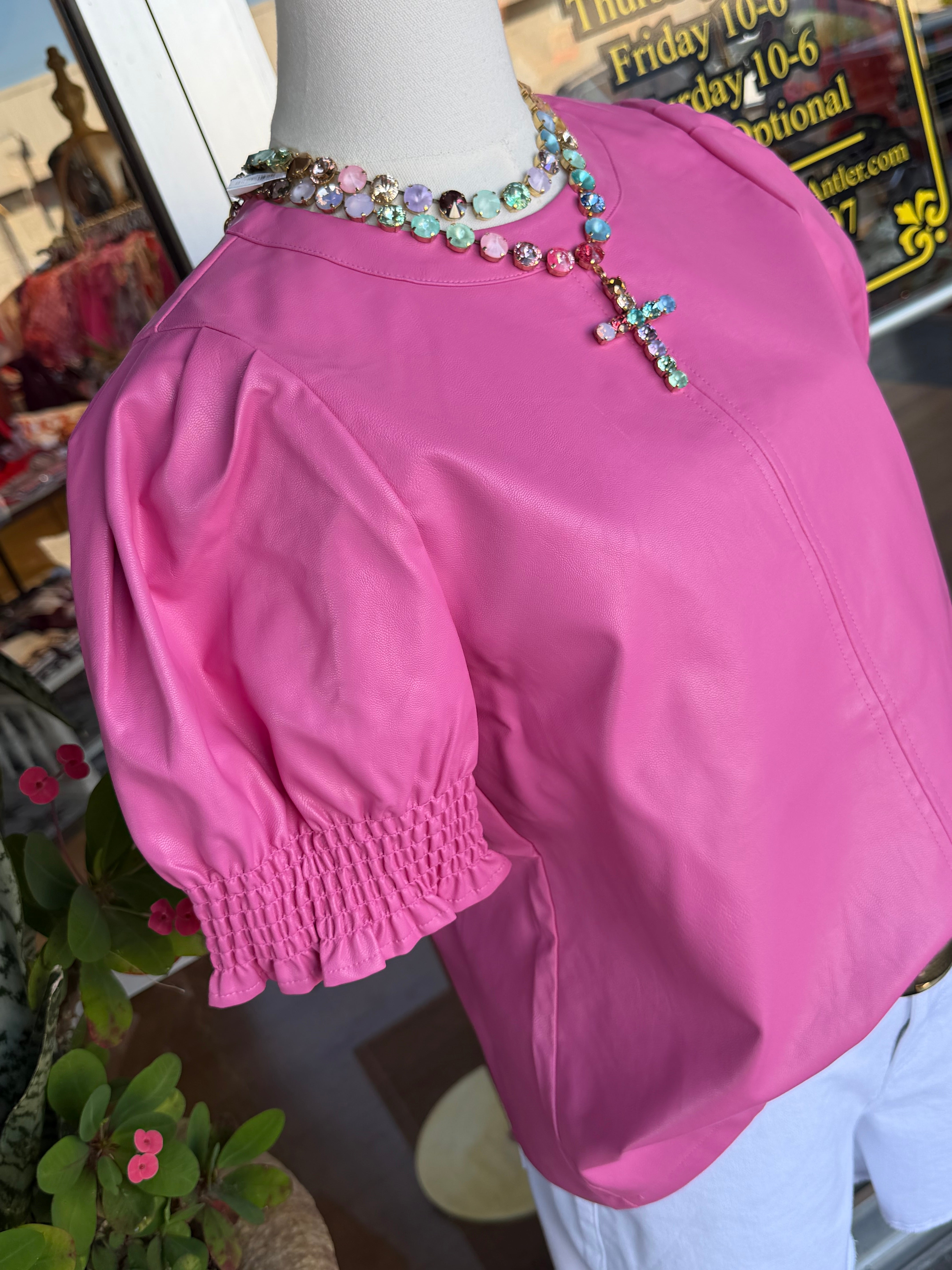 Pearly Pink Leather Top