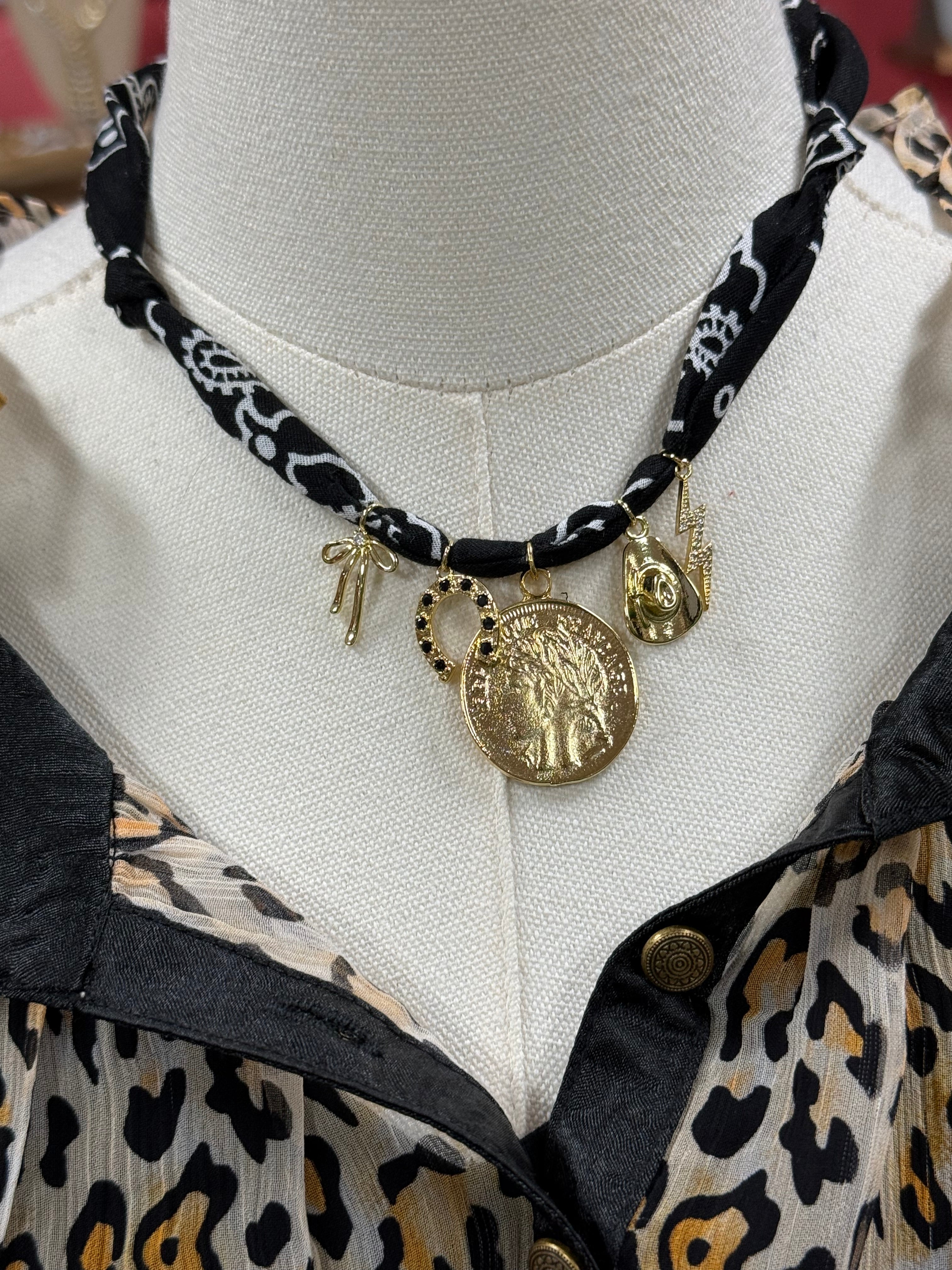 Black Bandana Charm Necklace