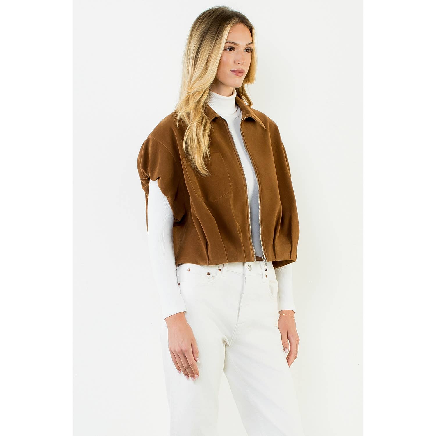 Sleeveless Suede Zip Jacket