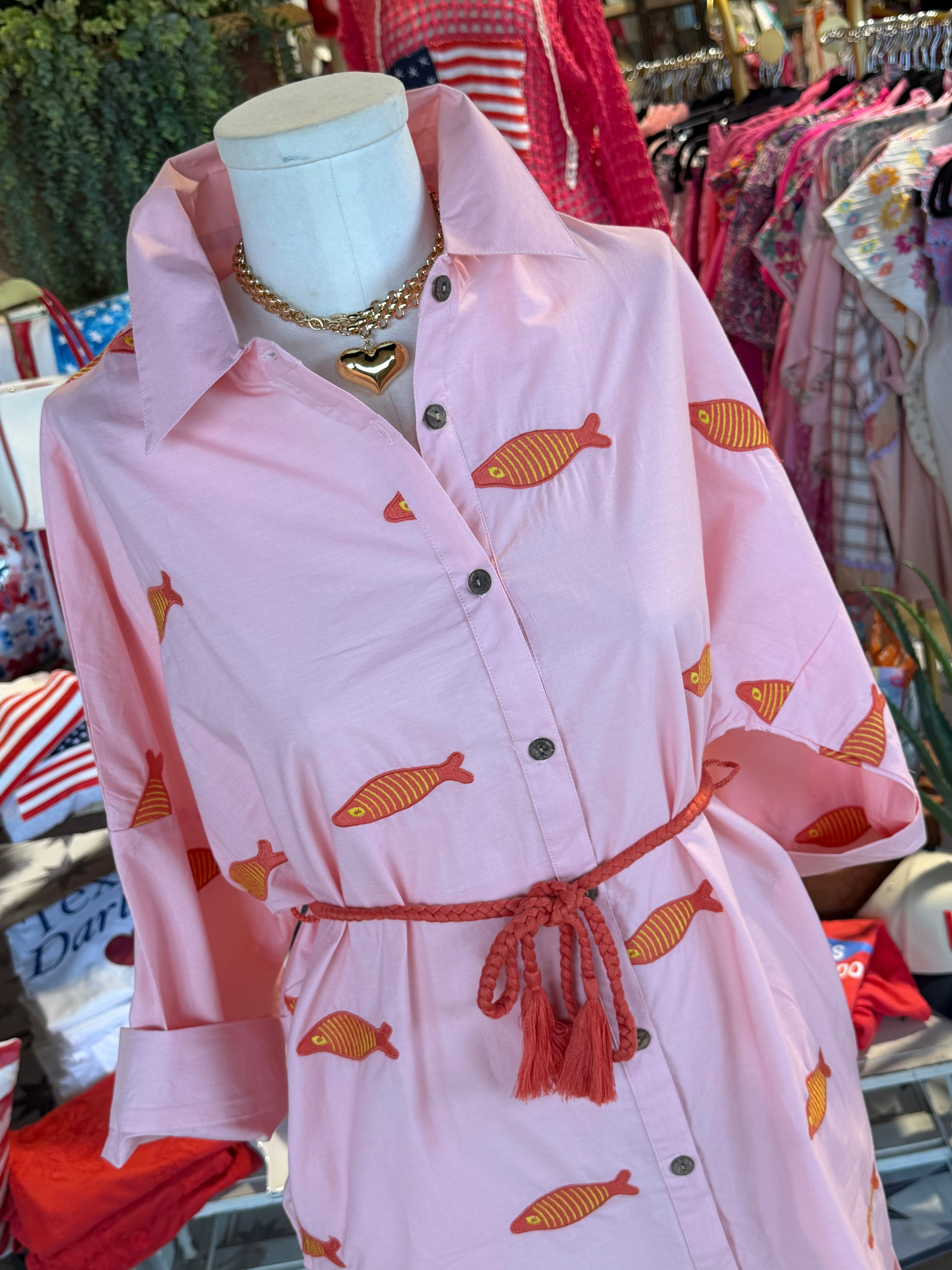 Embroidered Fish Shirtdress