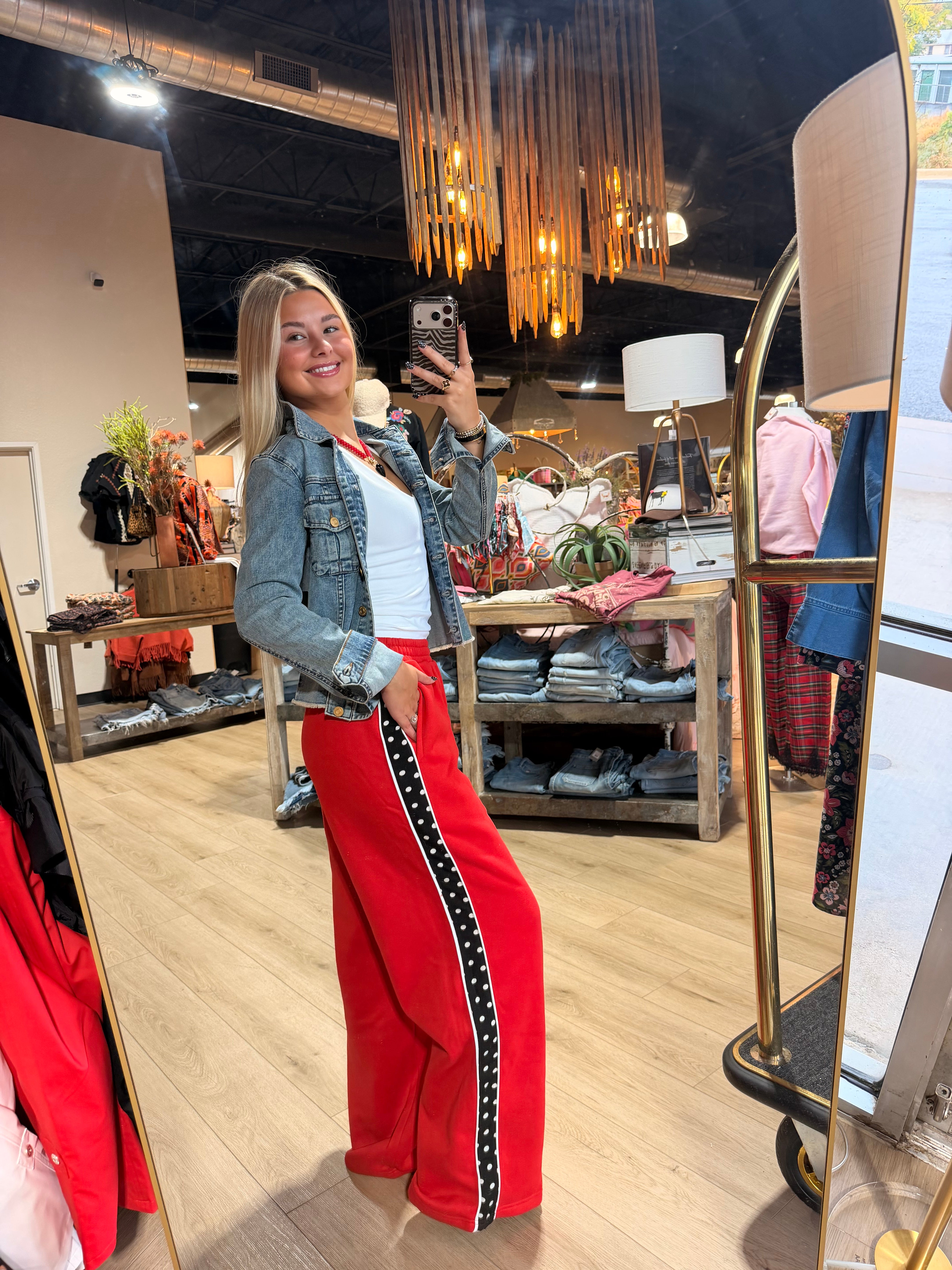 POLKA DOT SIDE STRIPE WIDE LEG SWEATPANTS