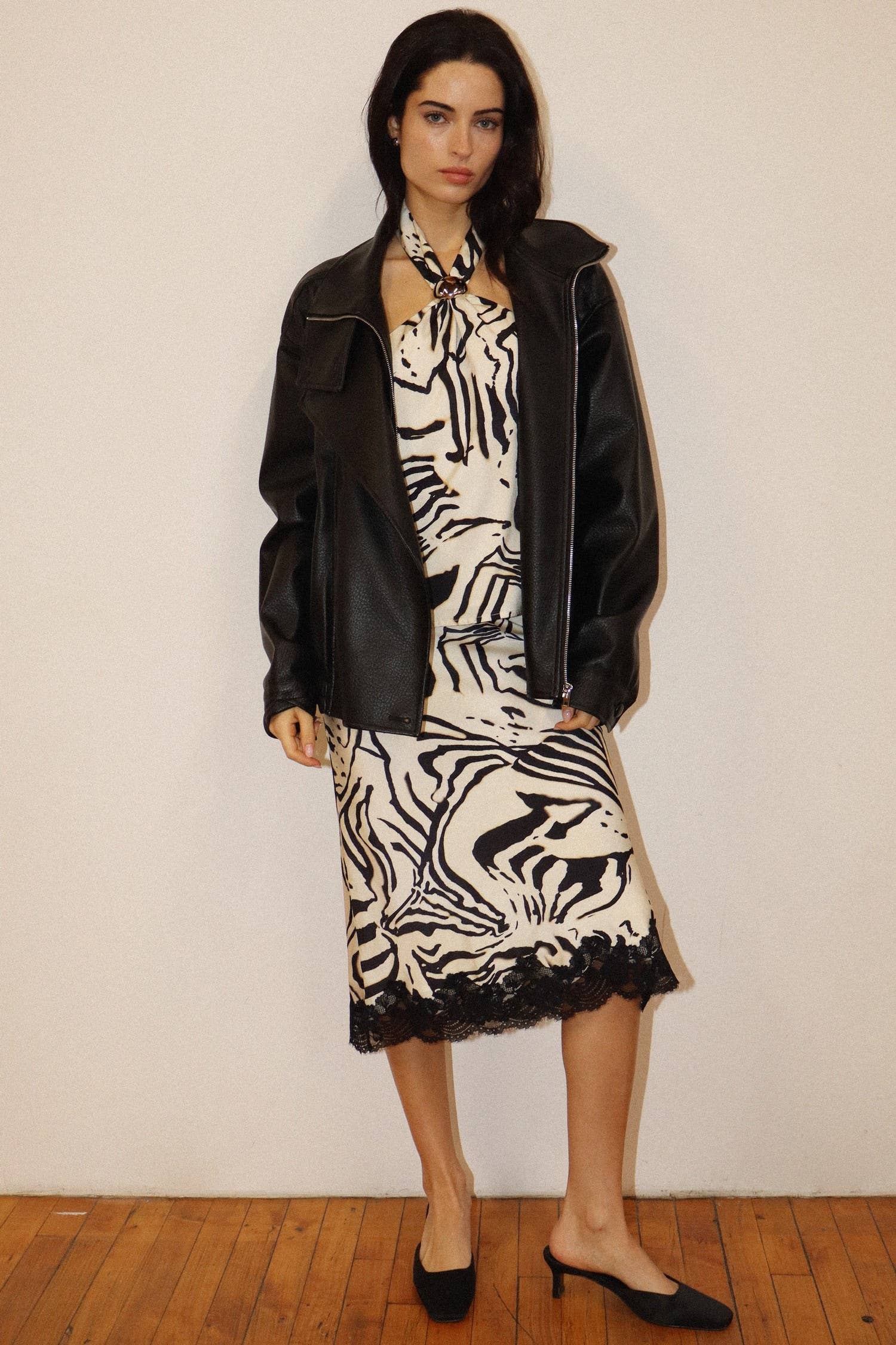 Lace Hem Zebra Midi Skirt