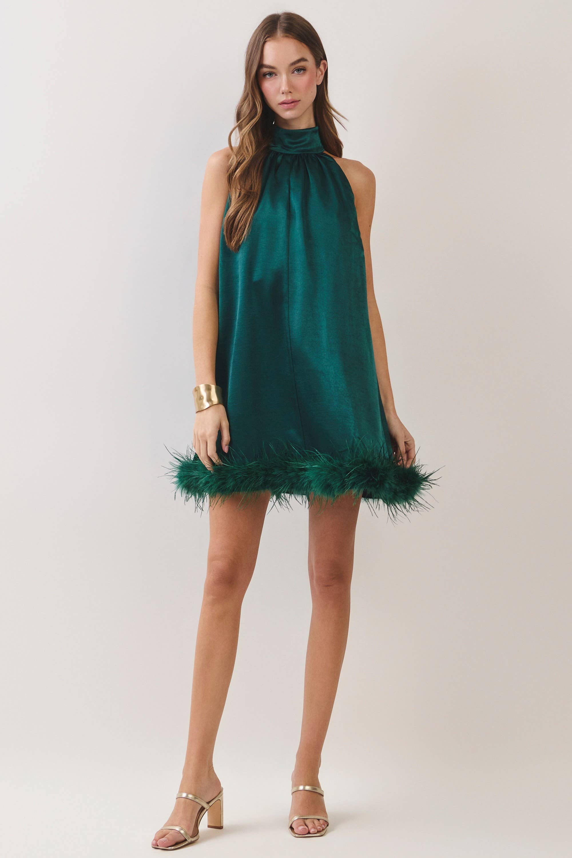 Feather Halter Mini Dress