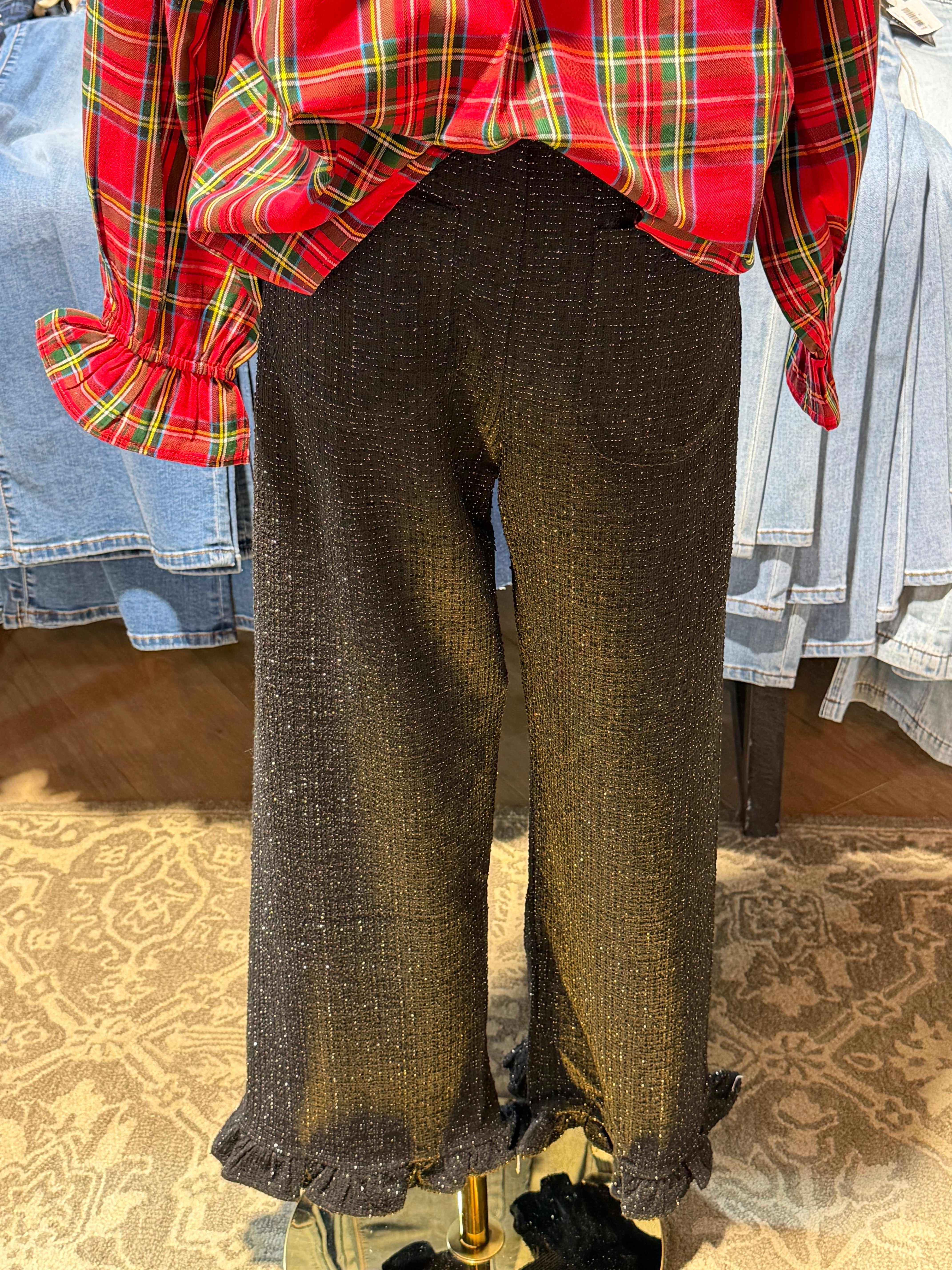 TWEED RUFFLE HEM PANTS