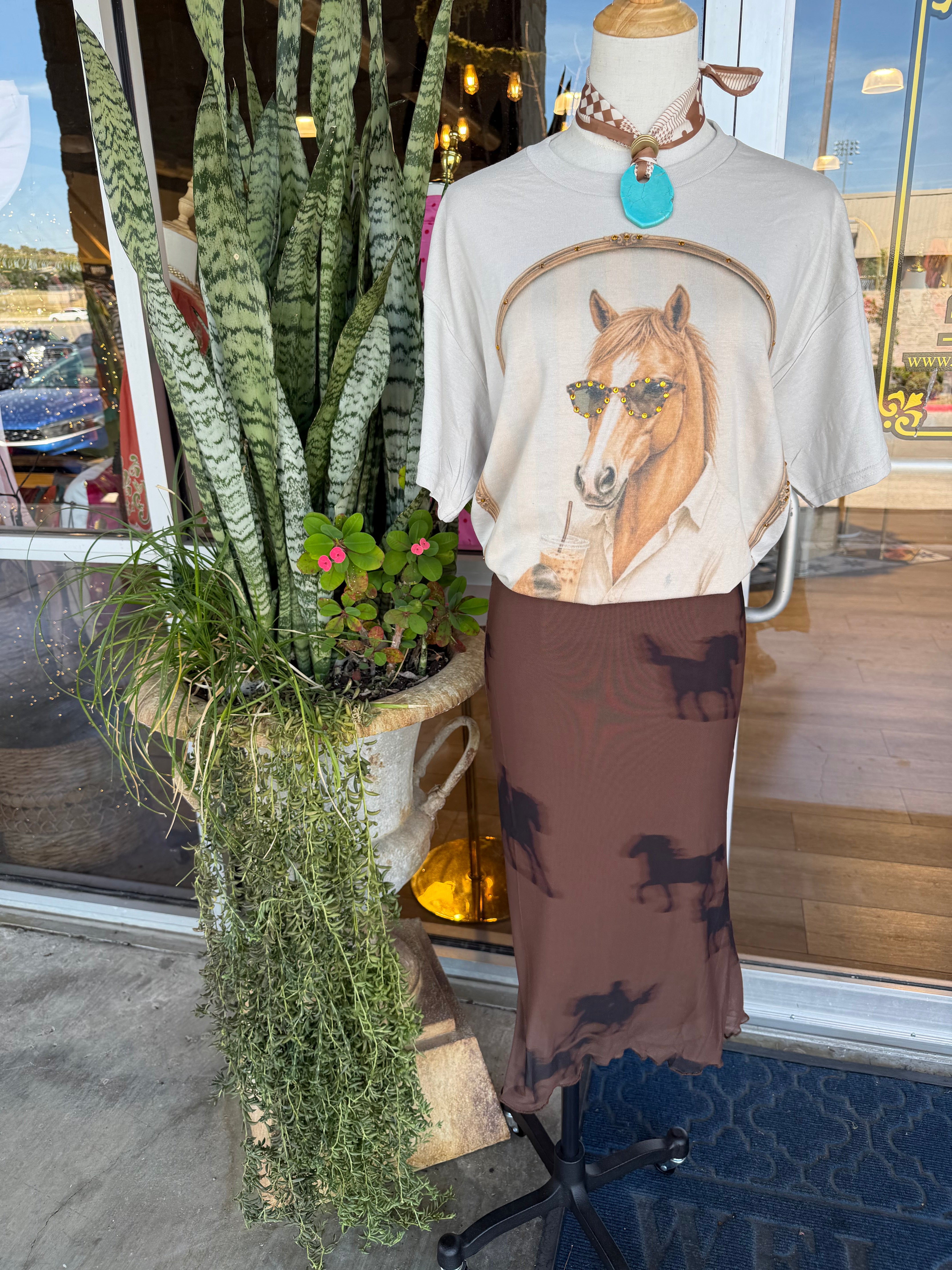 OANA HORSE PRINT MIDI SKIRT