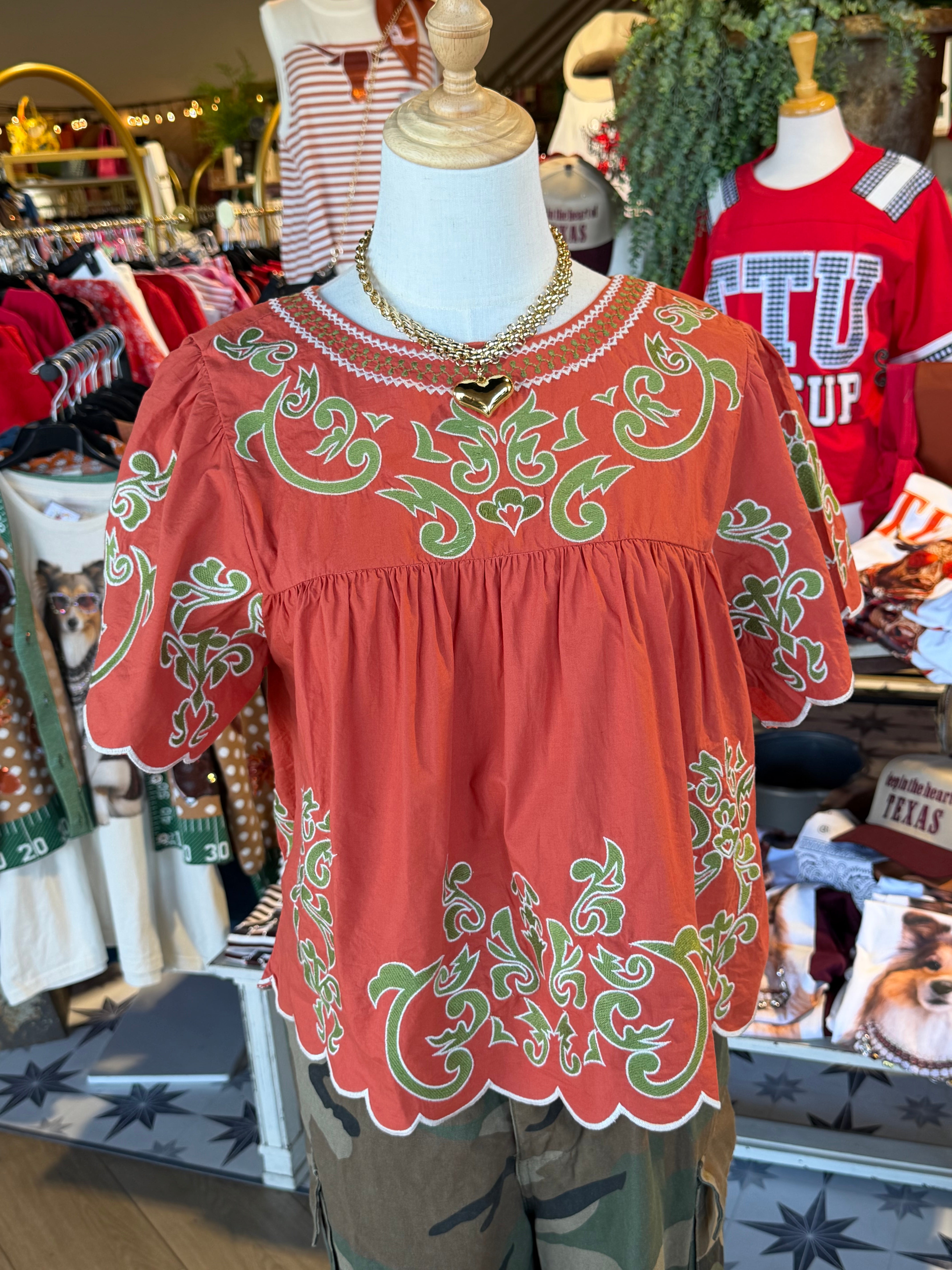 Flutter Sleeve Embroidery Detail Top