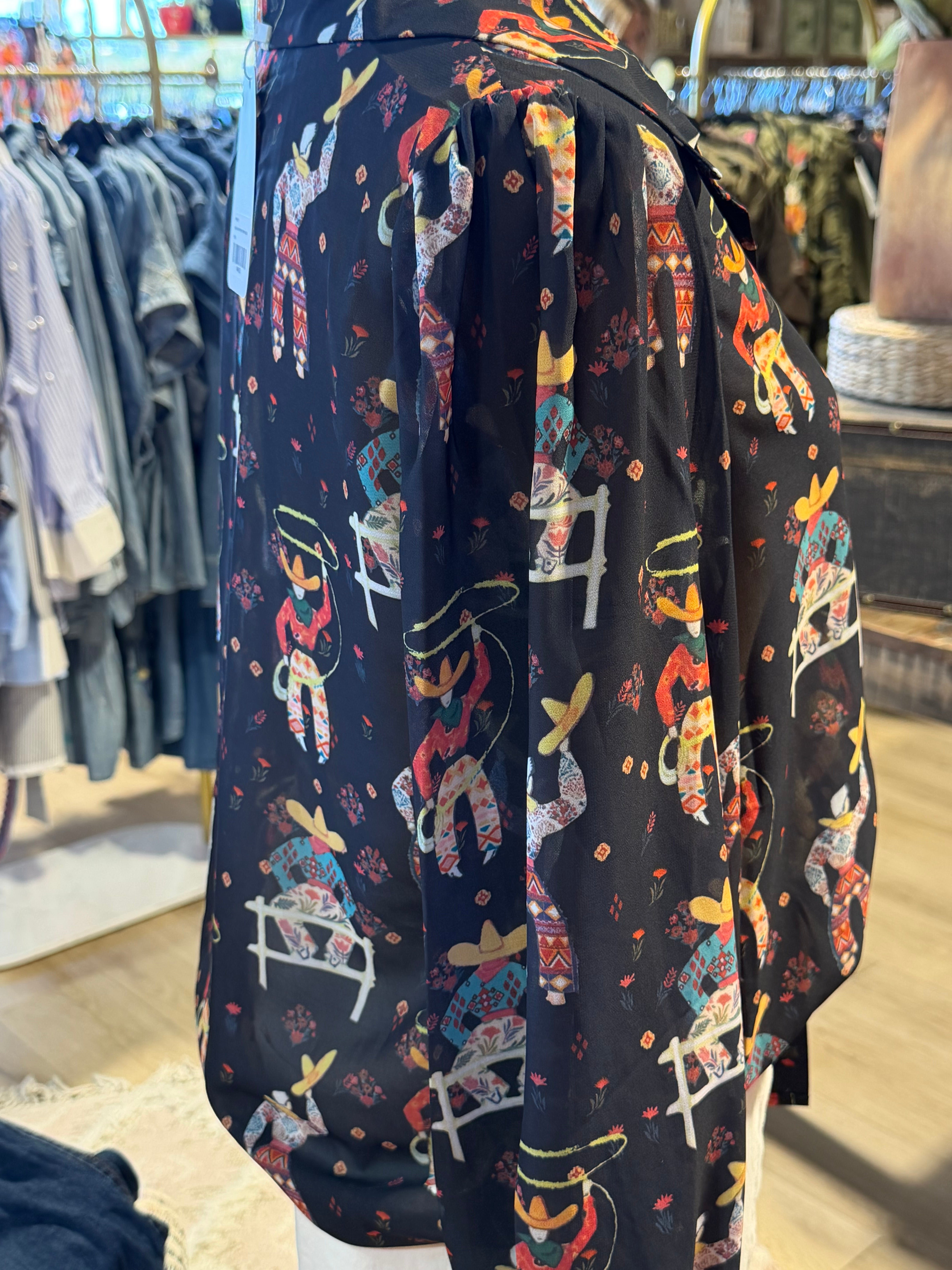 BLACK ROPING COWBOY BLOUSE