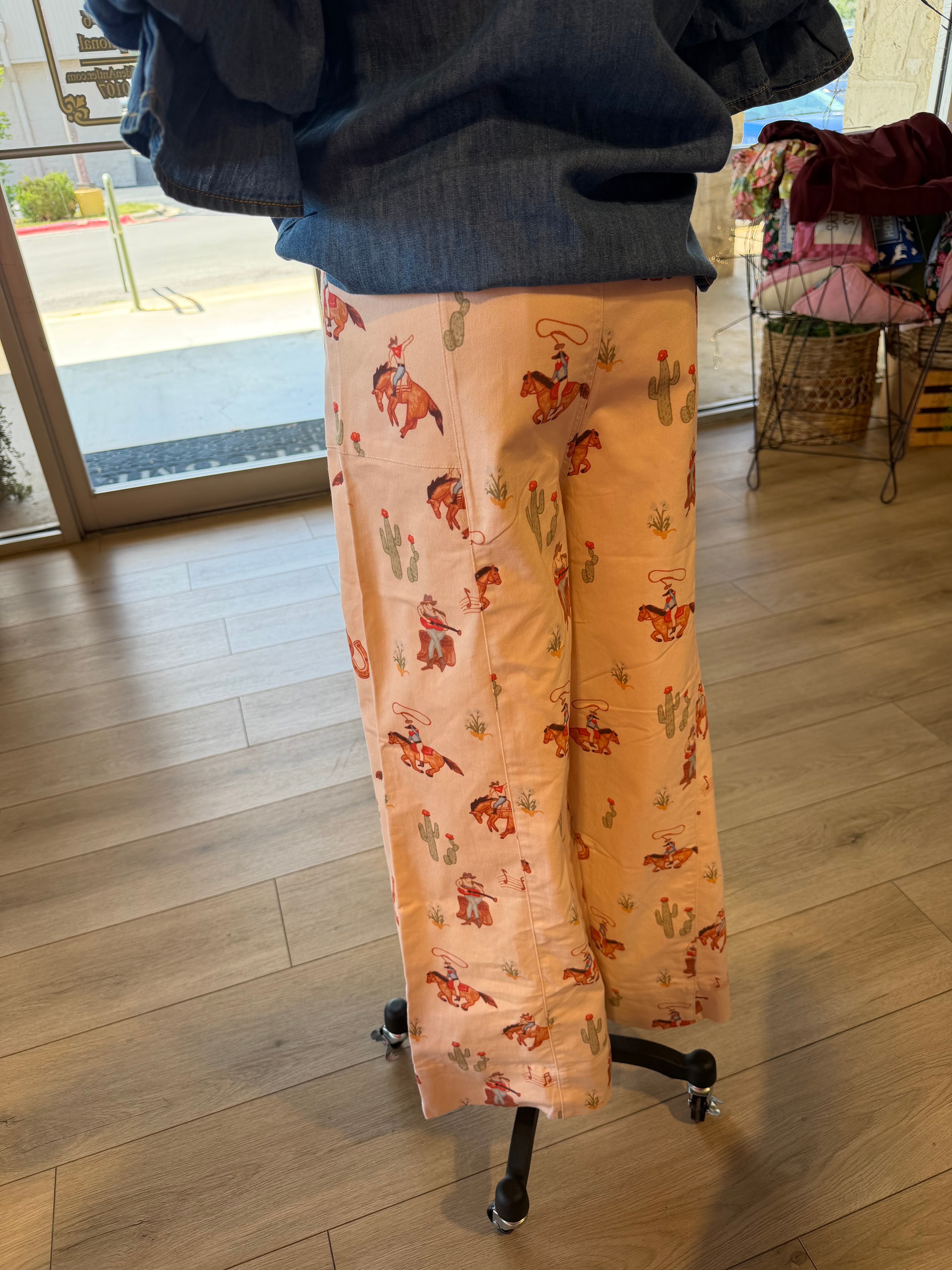 Cowboy Print Wide Leg Pants