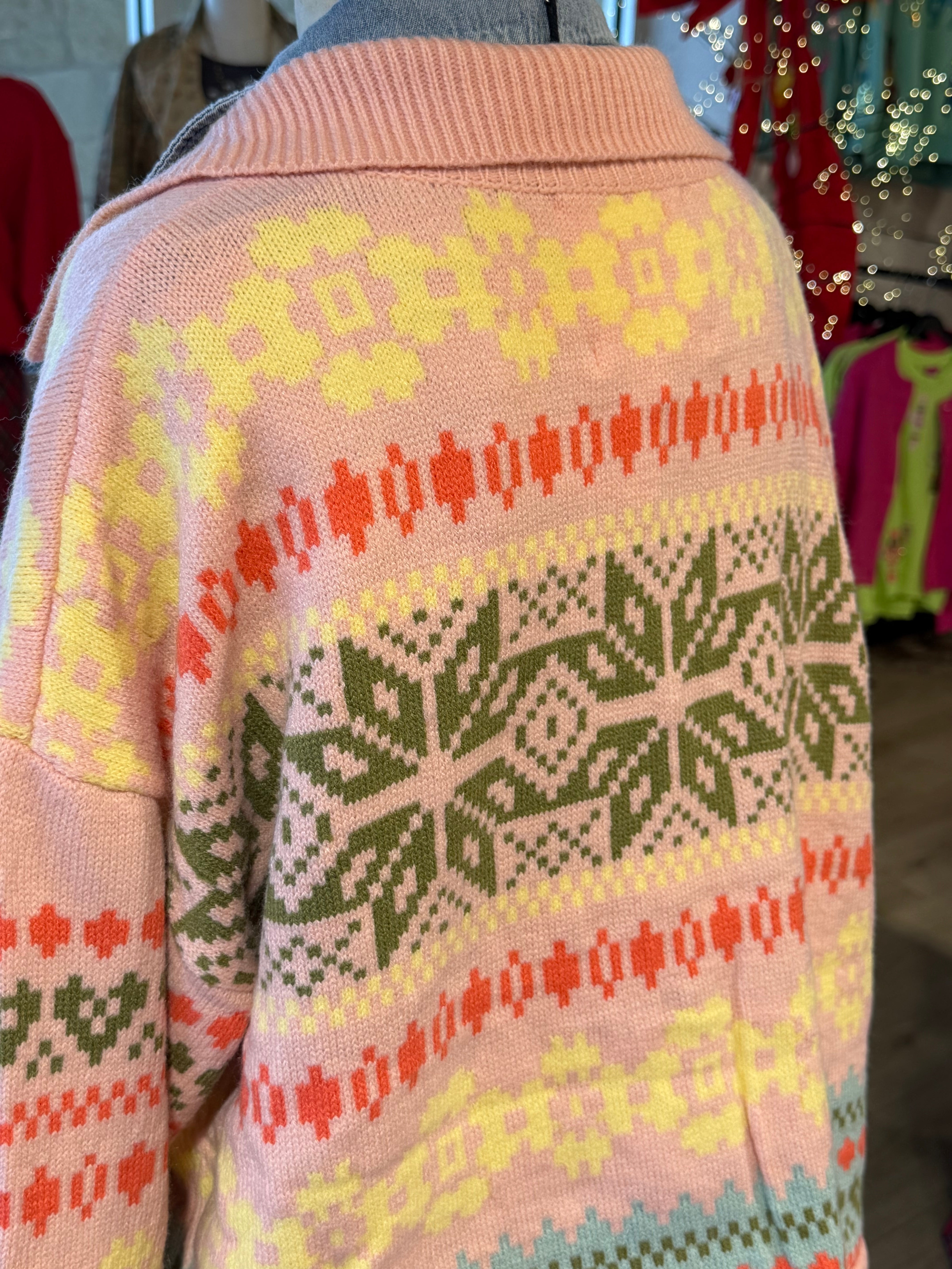 Fair Isle Pink Cardigan