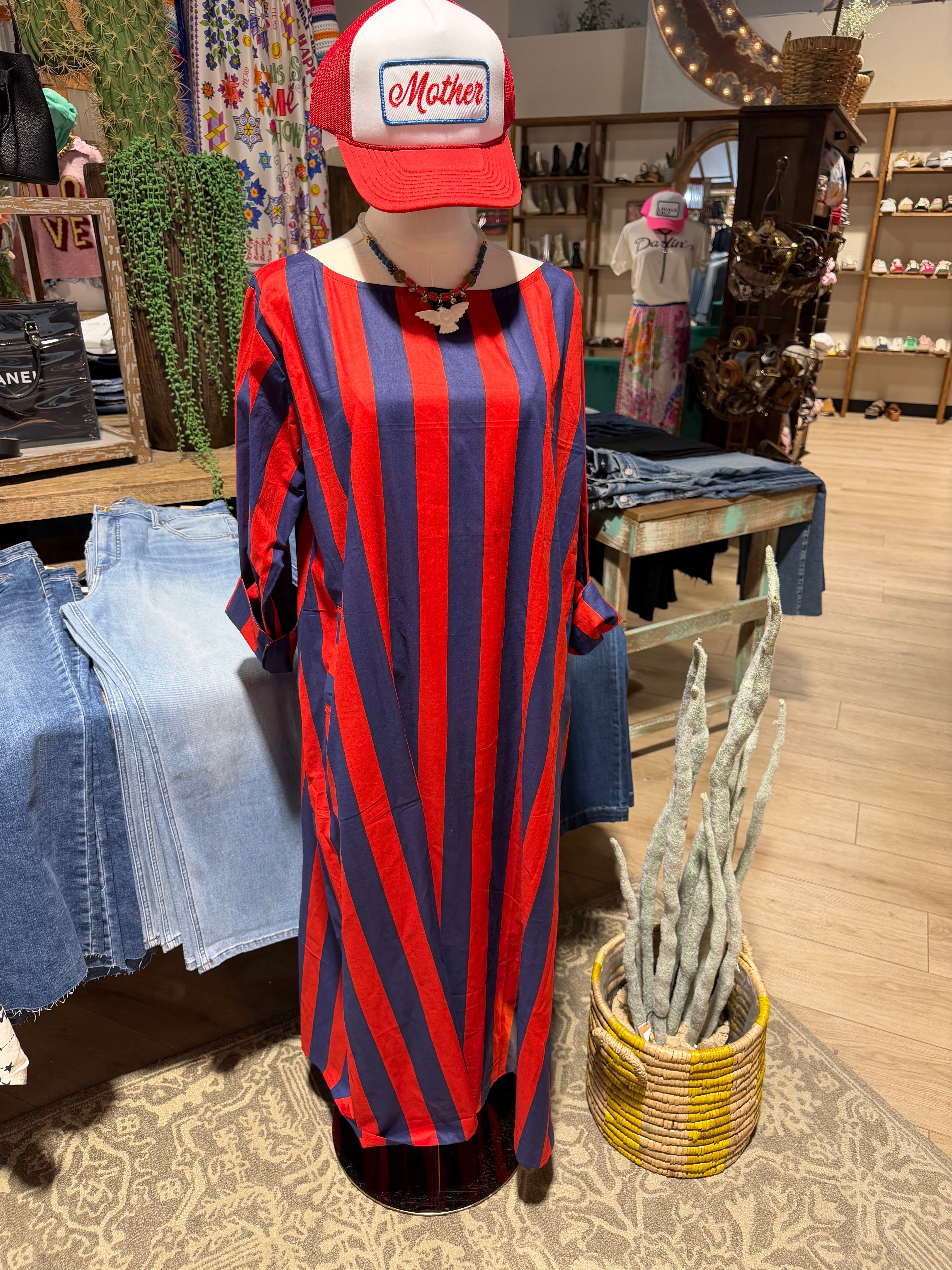 Surf Stripe Off the Shoulder Dress