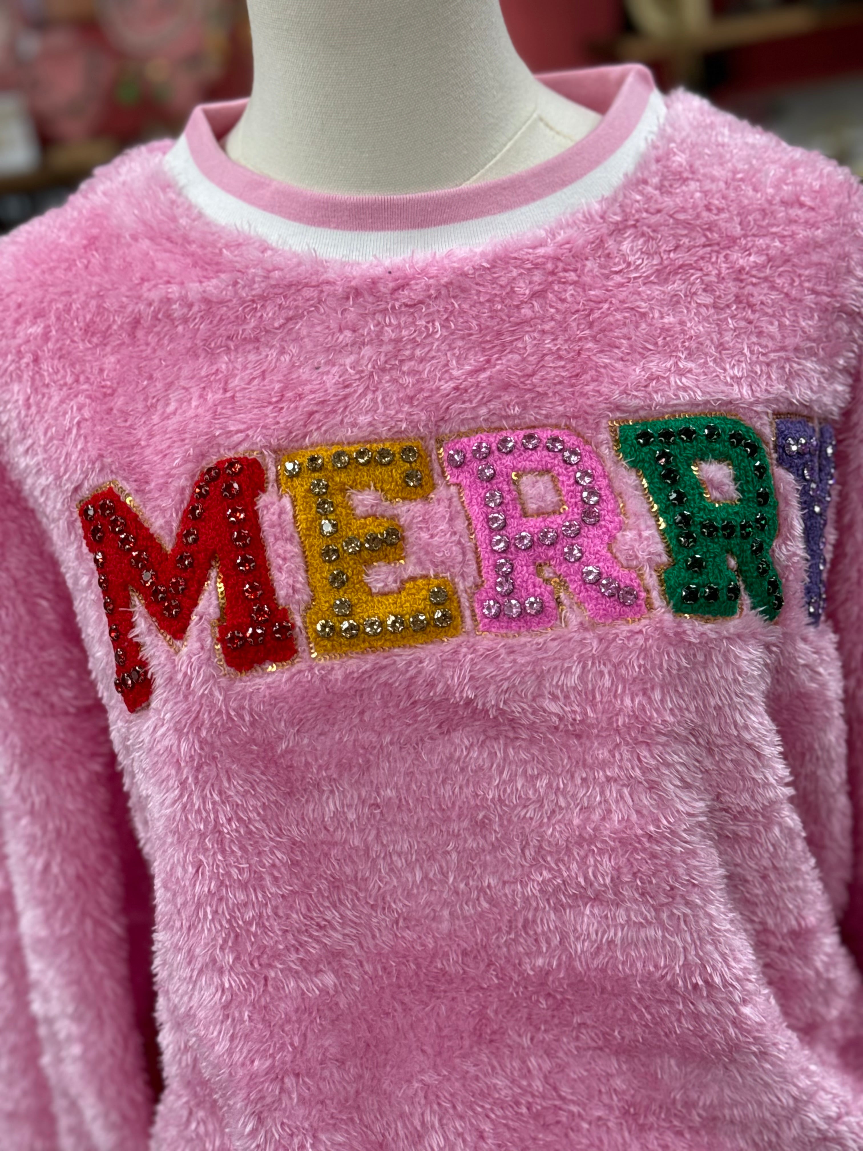 Fuzzy Pink Merry Sweatshirt