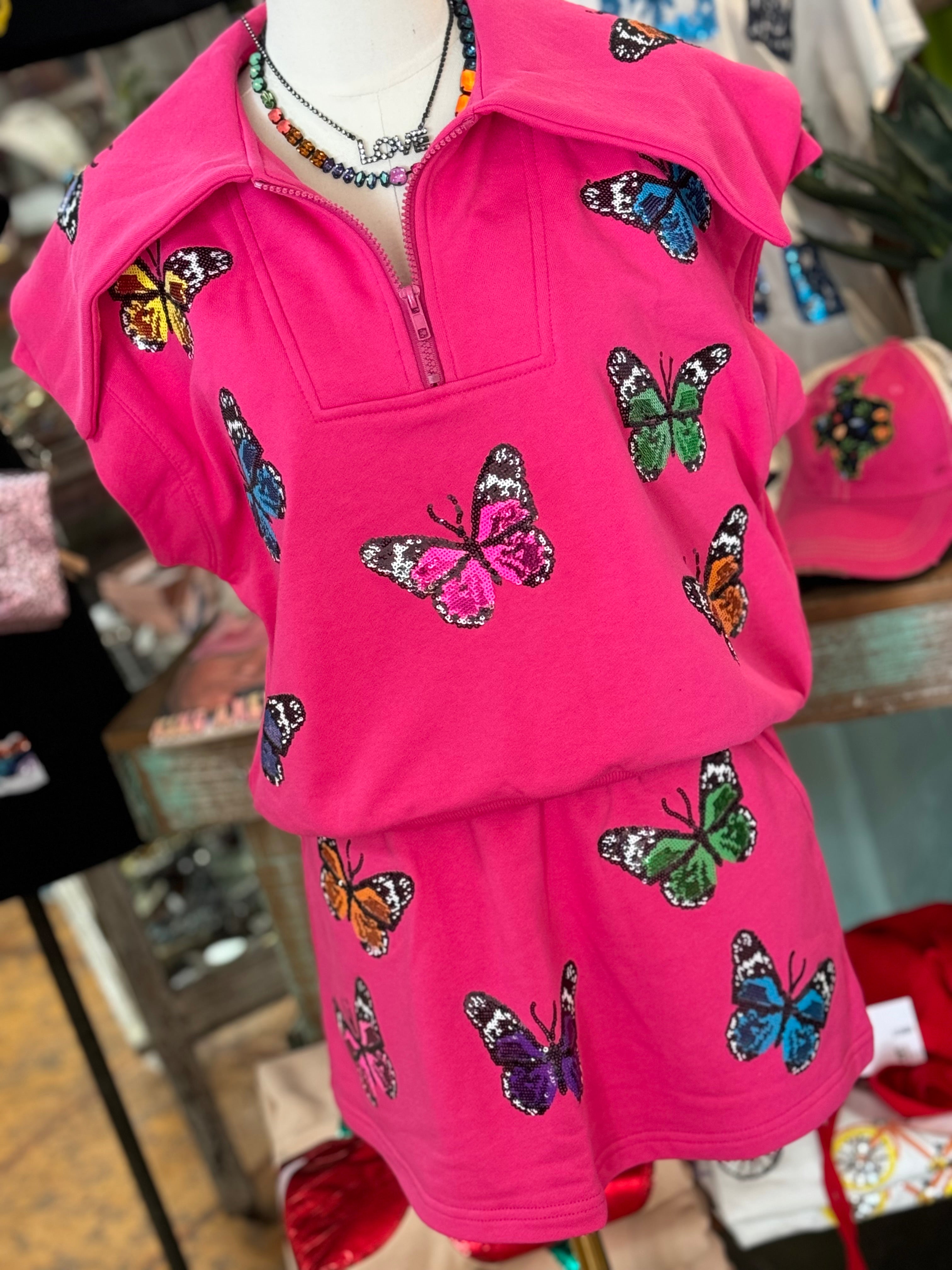 Hot Pink Butterfly Top & Skort