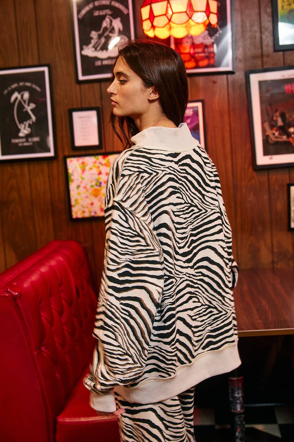 | Zebra-Patterned Mock-Neck Sweatshirt