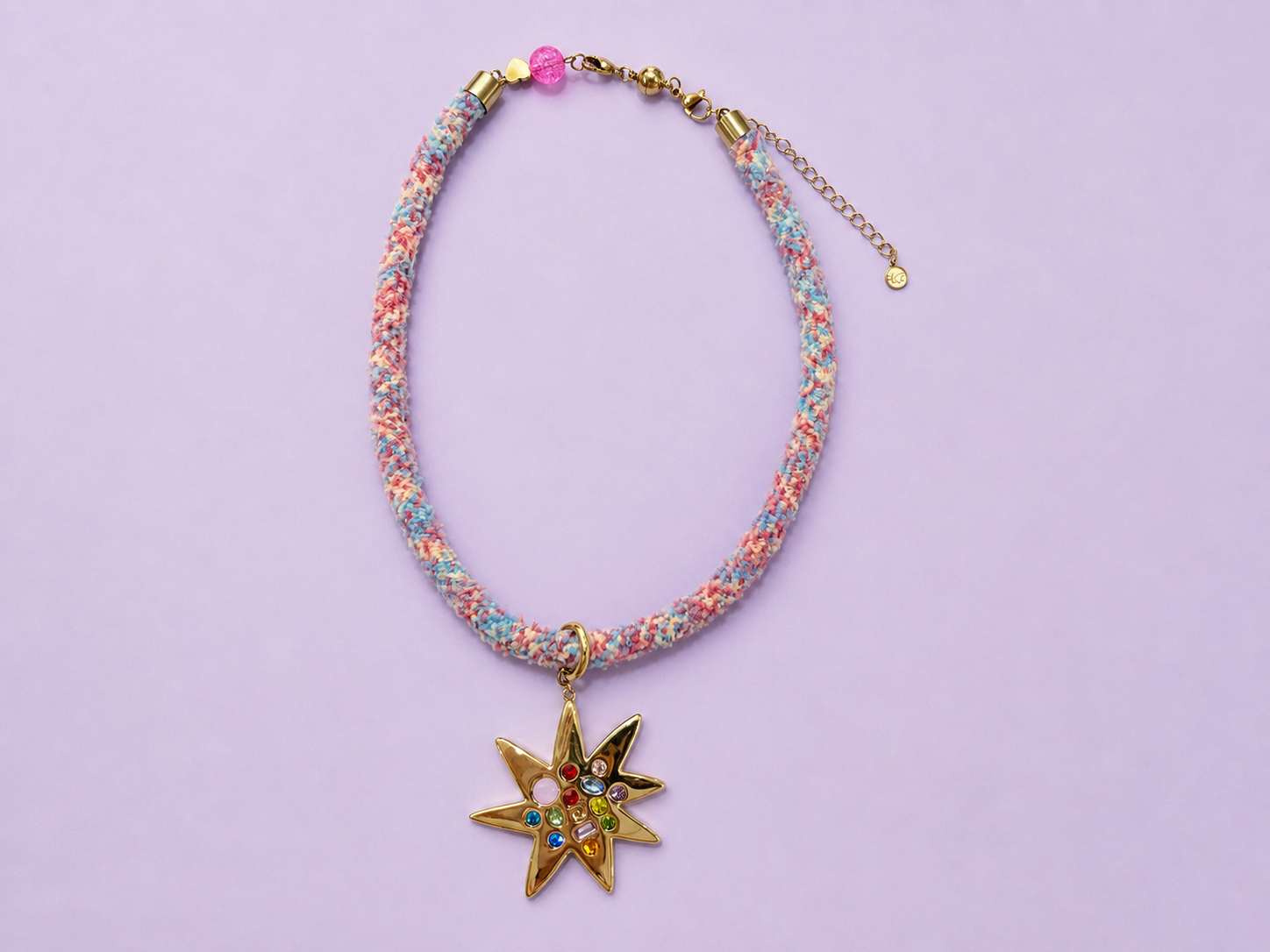 Textured Cord Necklace - Gold Sunburst Charm - Blakely