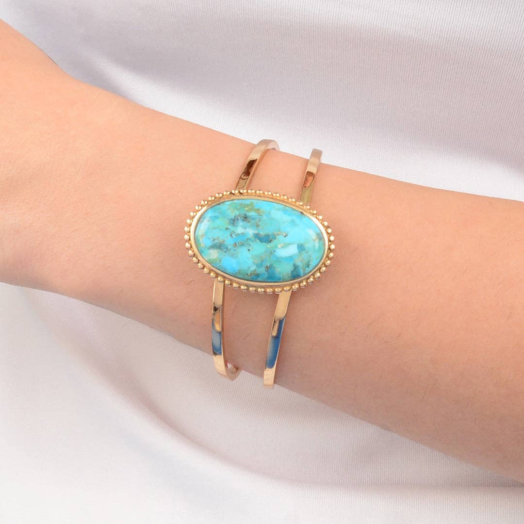Refined Blue Turquoise Golden Cuff Bracelet