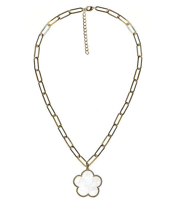 Clover  - Gold & Pearl Paperclip Charm Necklace