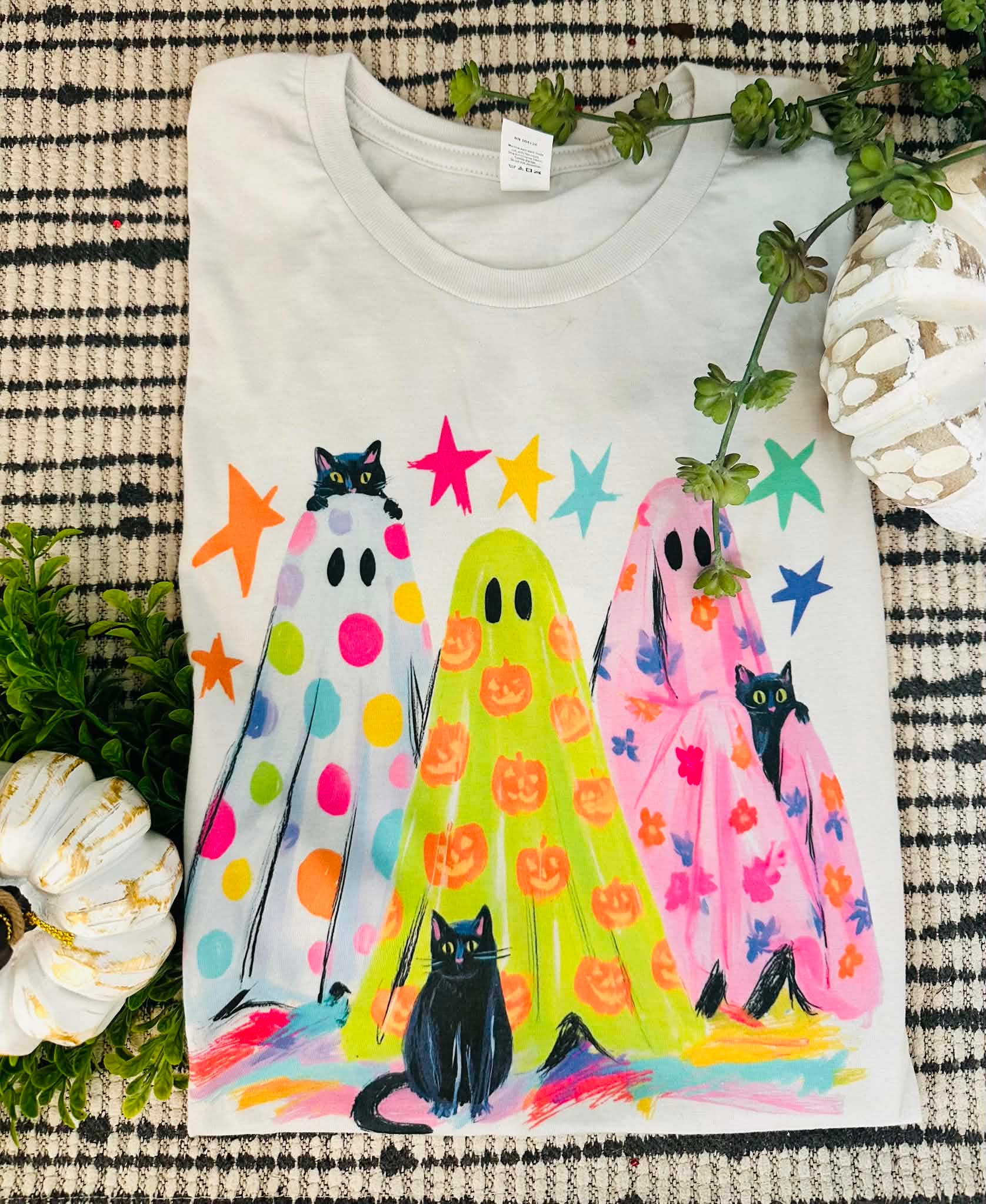 Trick or Treat Ghost Silver Halloween Seasonal Graphic Tee