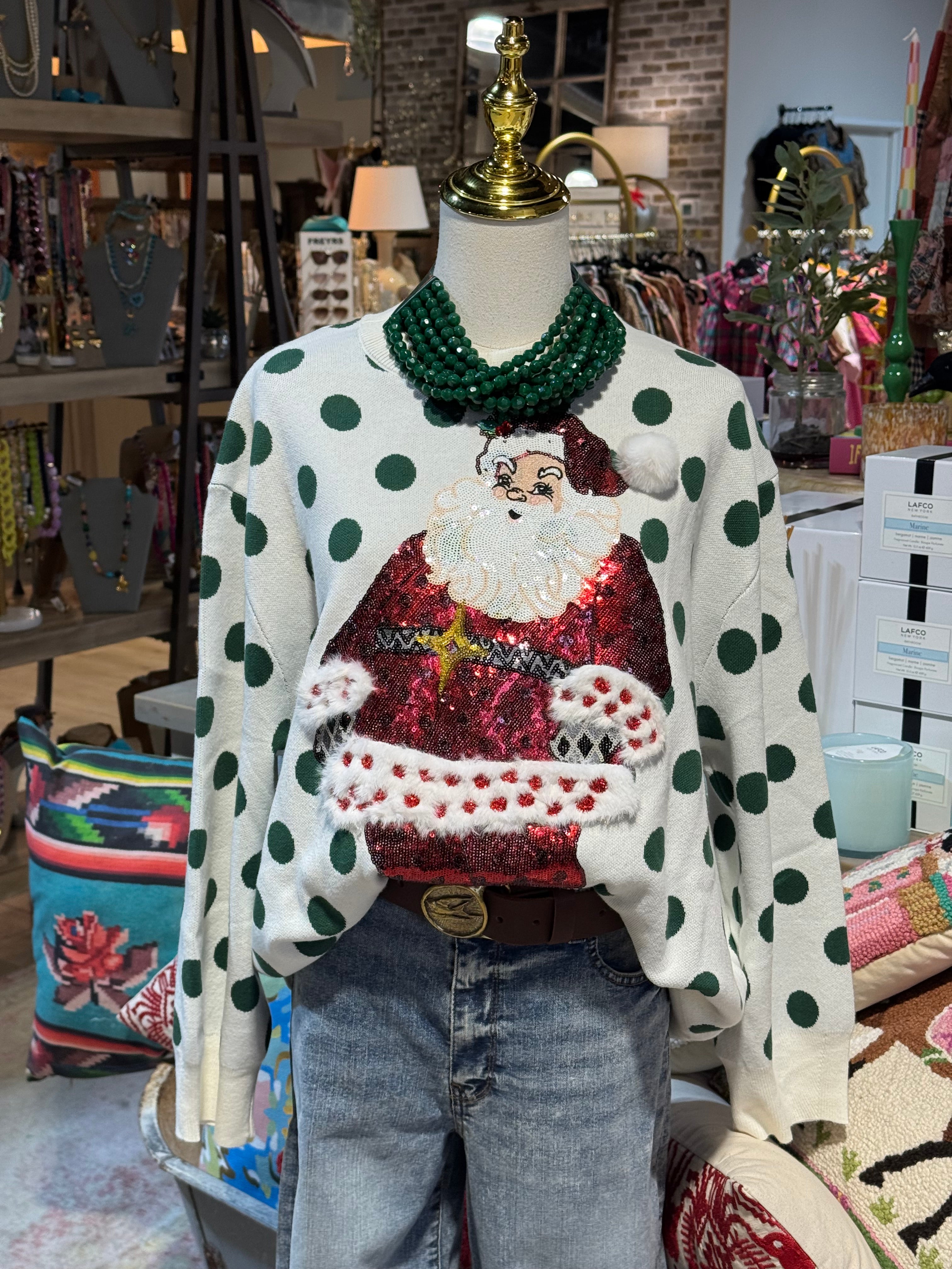 Green Polka Dot Santa Sweatshirt