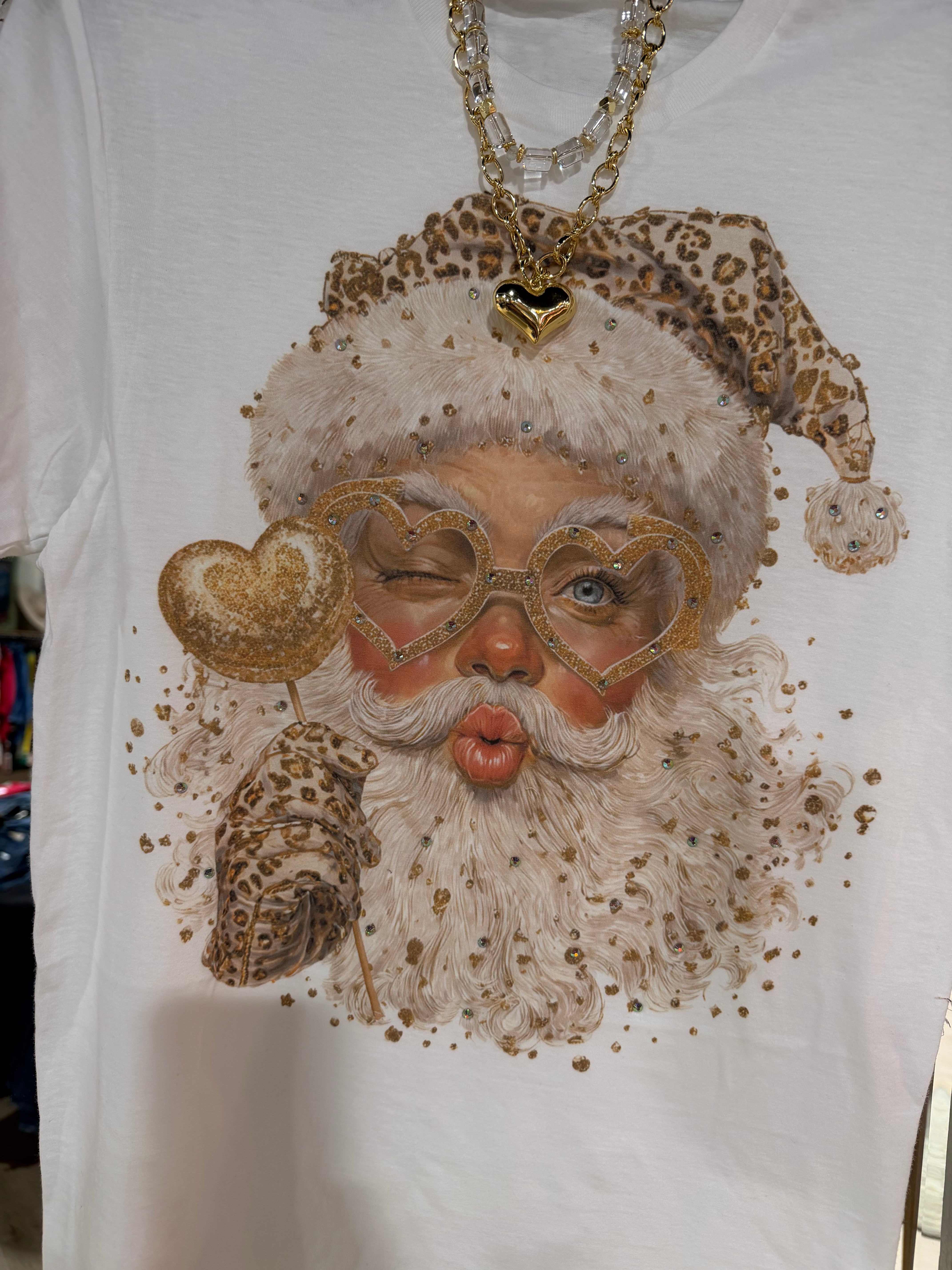 Cheetah Heart Santa Glass